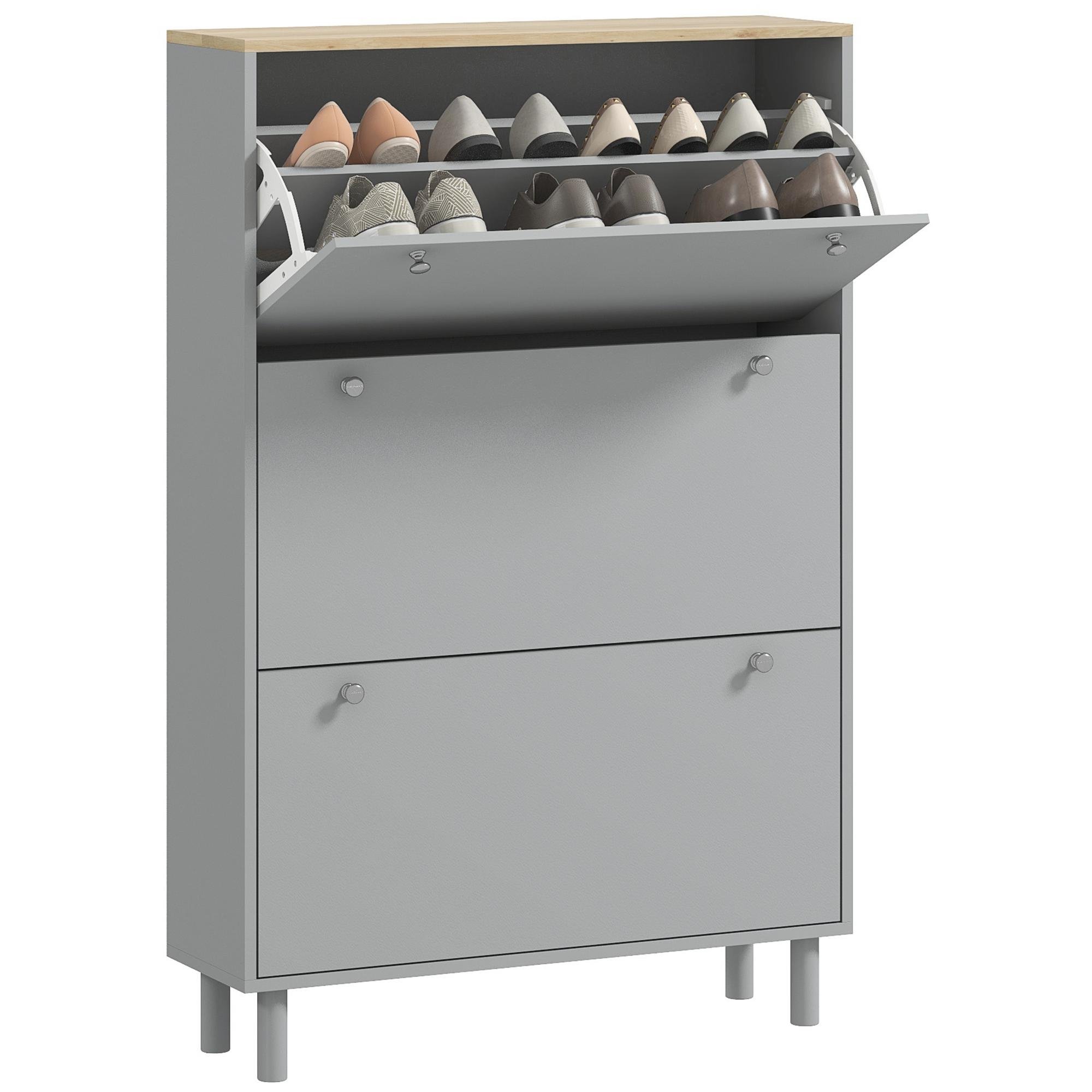 Grey 24 Pair Shoe Cabinet with 3 Flip Drawers