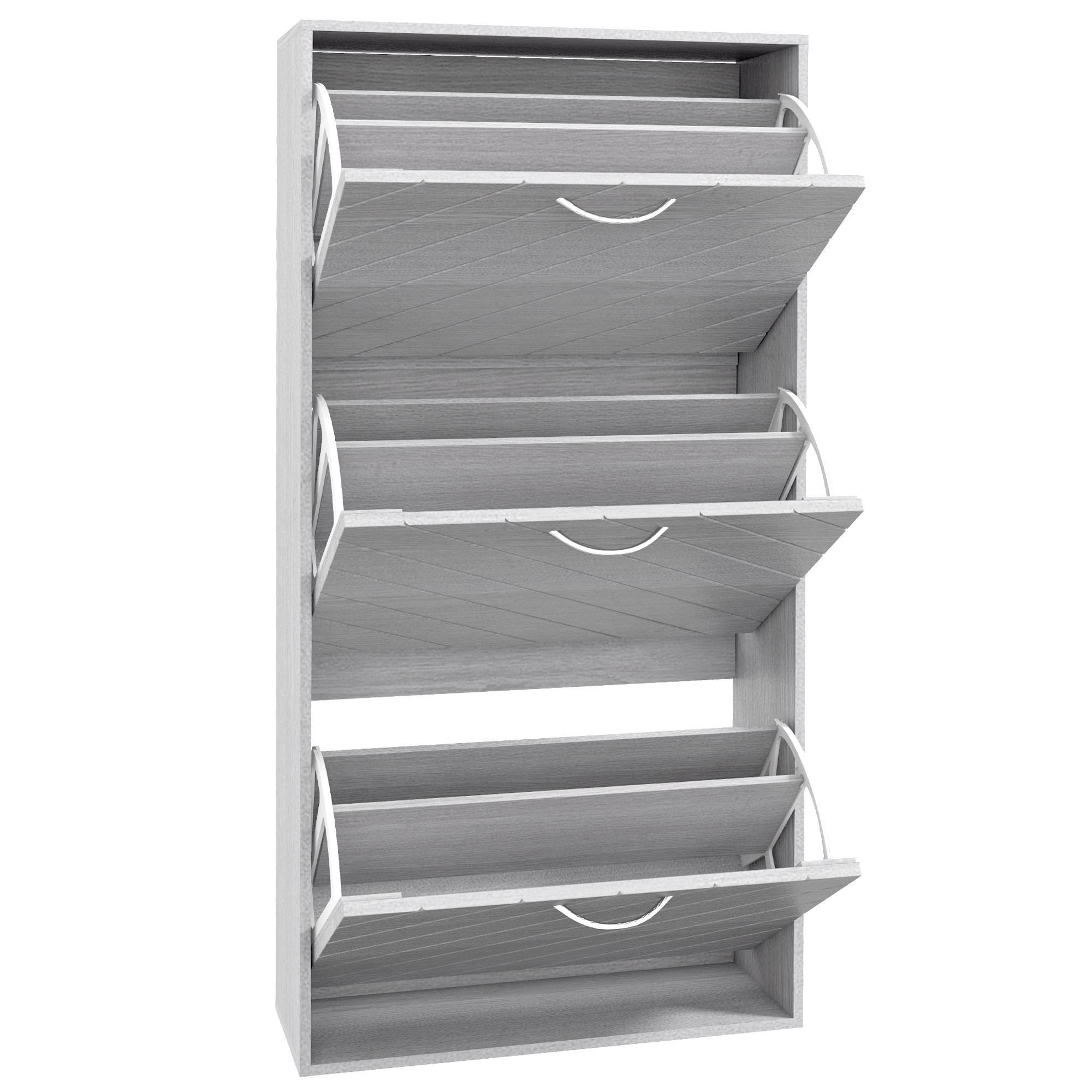 Grey Narrow Shoe Cabinet with 3 Flip Drawers