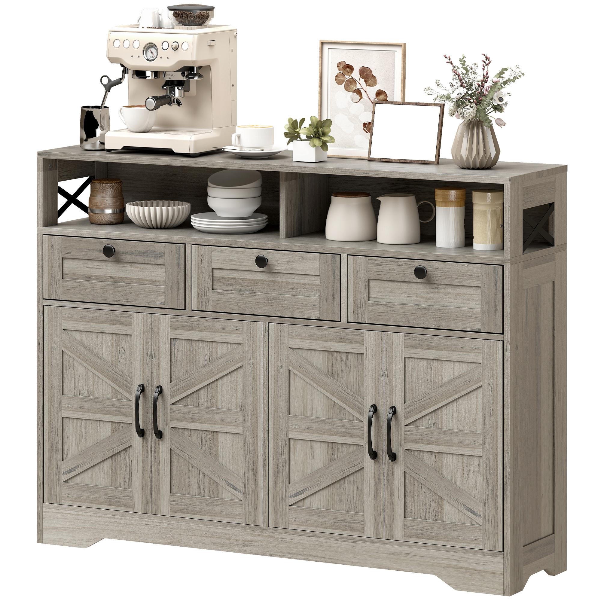 Grey Barn Door Coffee Cabinet with Adjustable Shelves