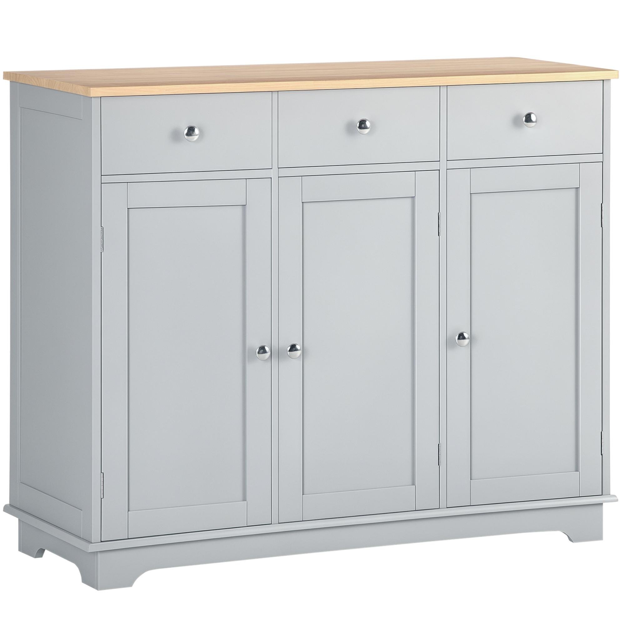 Grey Rubberwood Top Sideboard with 3 Doors