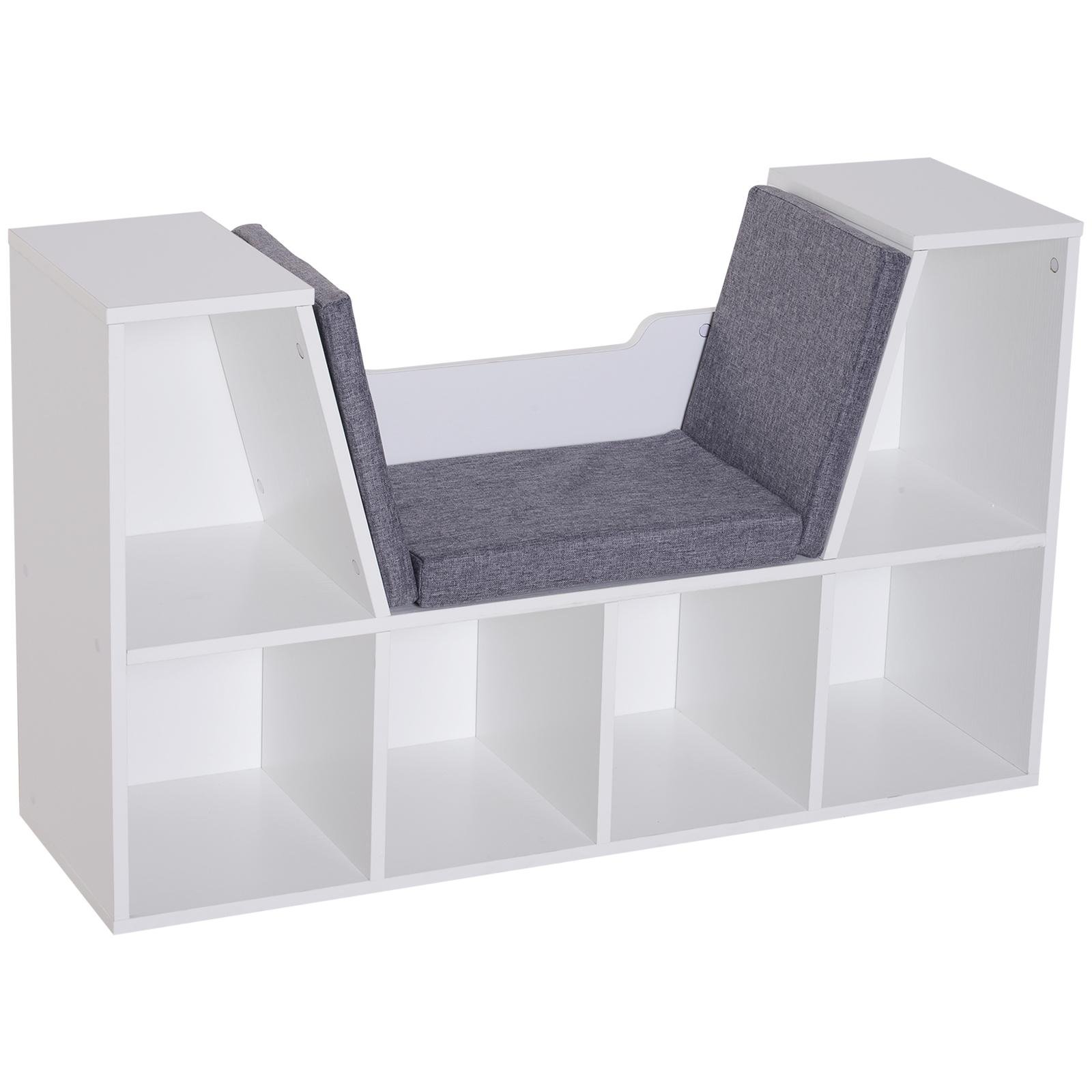 Grey Six-Cubby Bookcase with Cushioned Reading Nook, 40.2-Inch