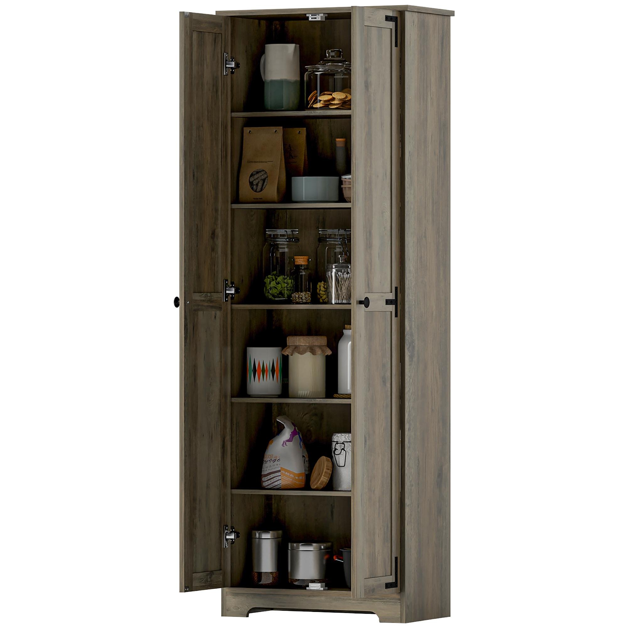 Grey Six-Tier Pantry Cabinet with Adjustable Shelves
