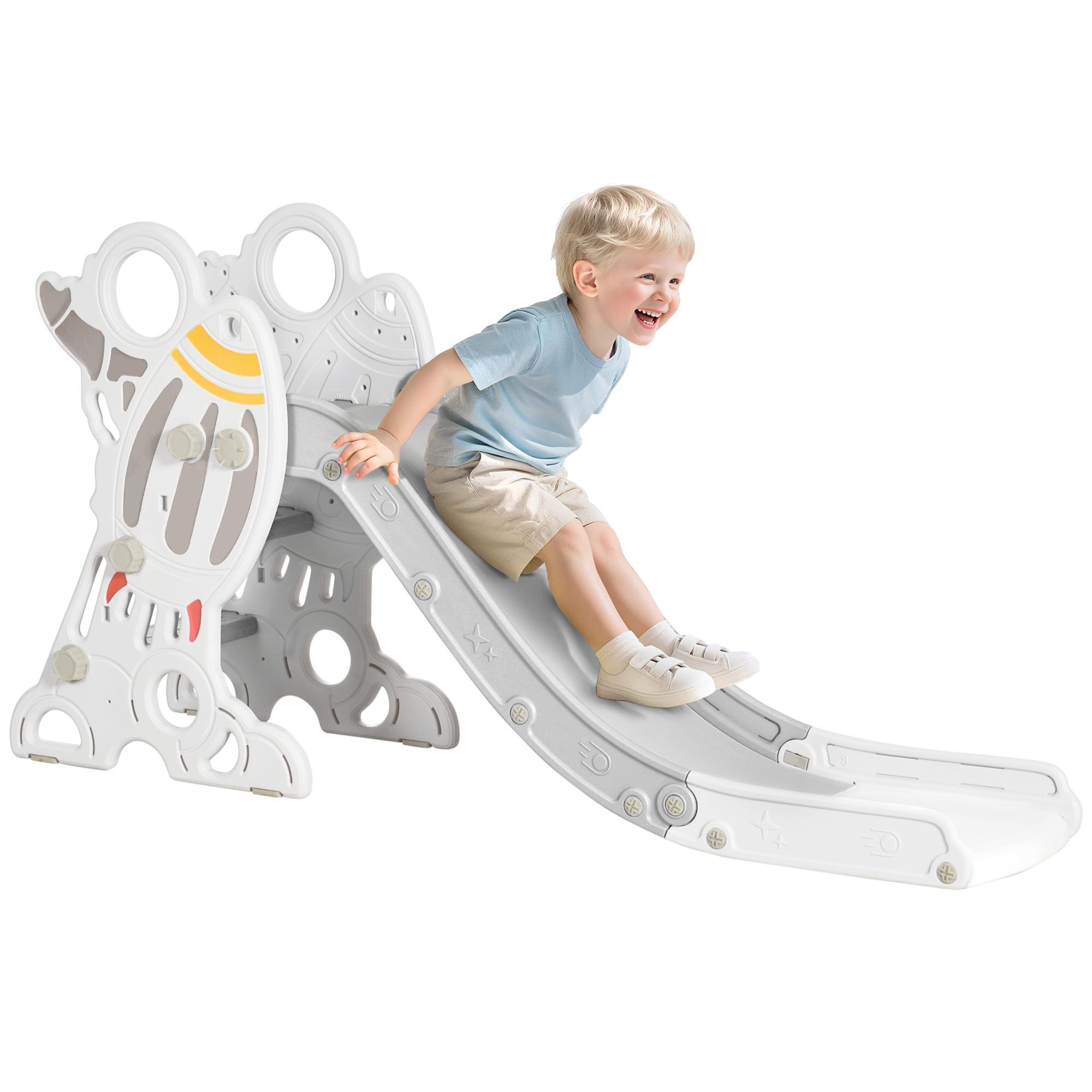 Grey Space Indoor Slide with Extended Buffer Zone for Toddlers