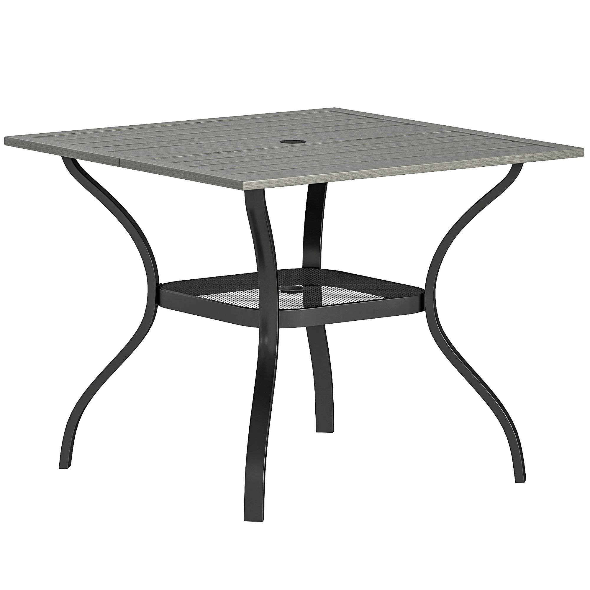 Grey Faux Wood Patio Table with Umbrella Hole, 35.4-Inch