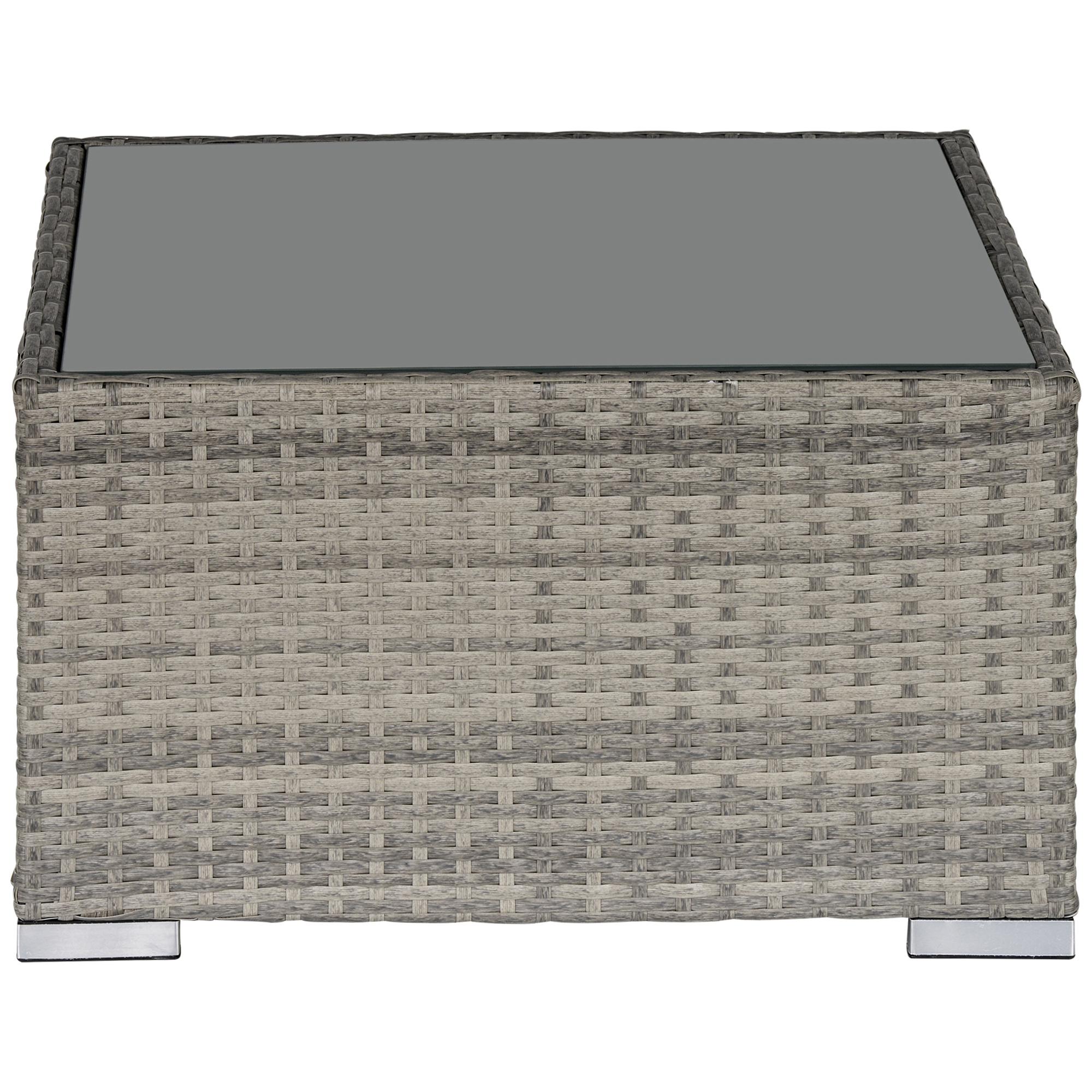 Grey Rattan Coffee Table with Tempered Glass, 25.6"