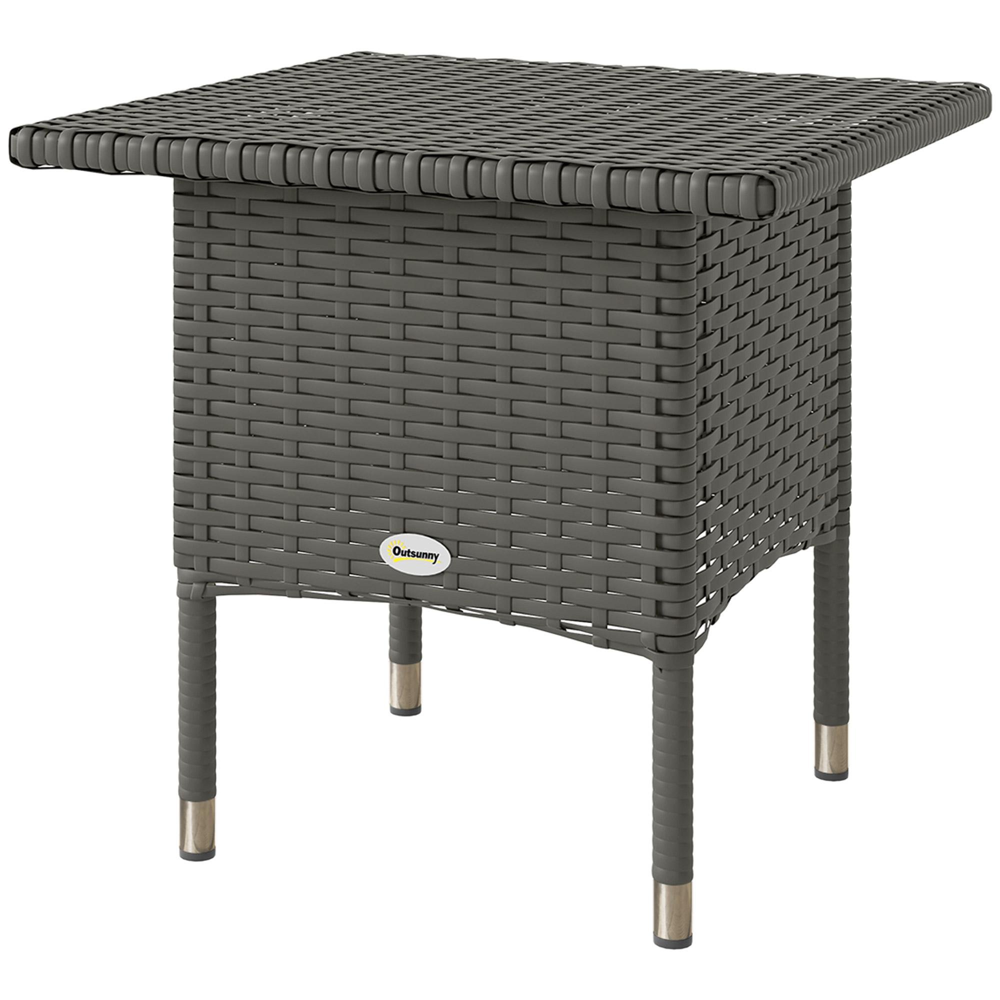 Grey Square Wicker Side Table with Full Woven Top