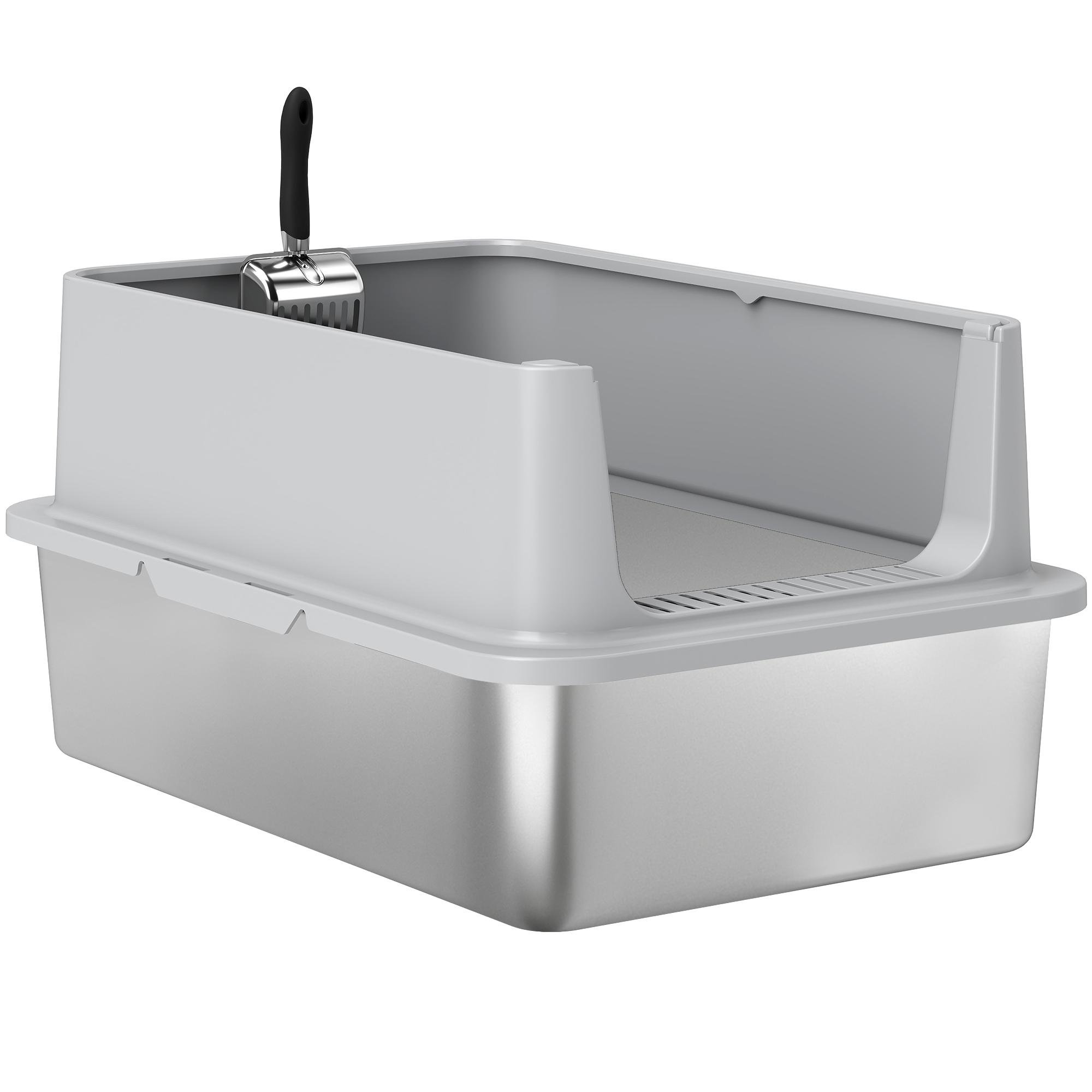 Grey XL Stainless Litter Box with High Walls