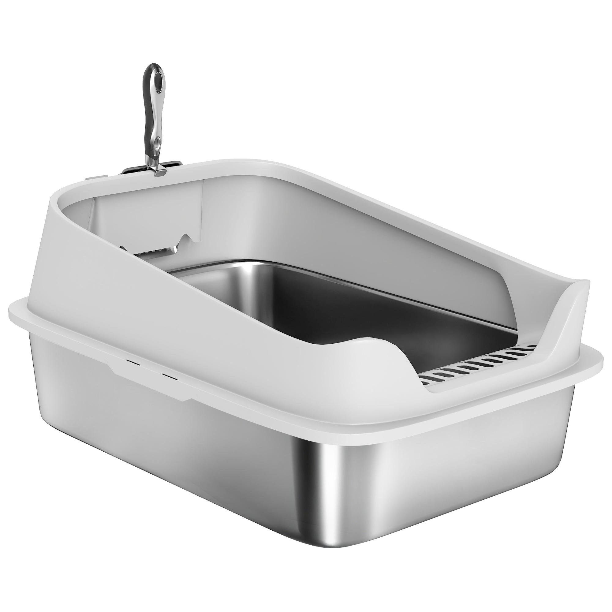 Grey Stainless Litter Tray with Scoop for XL Cats