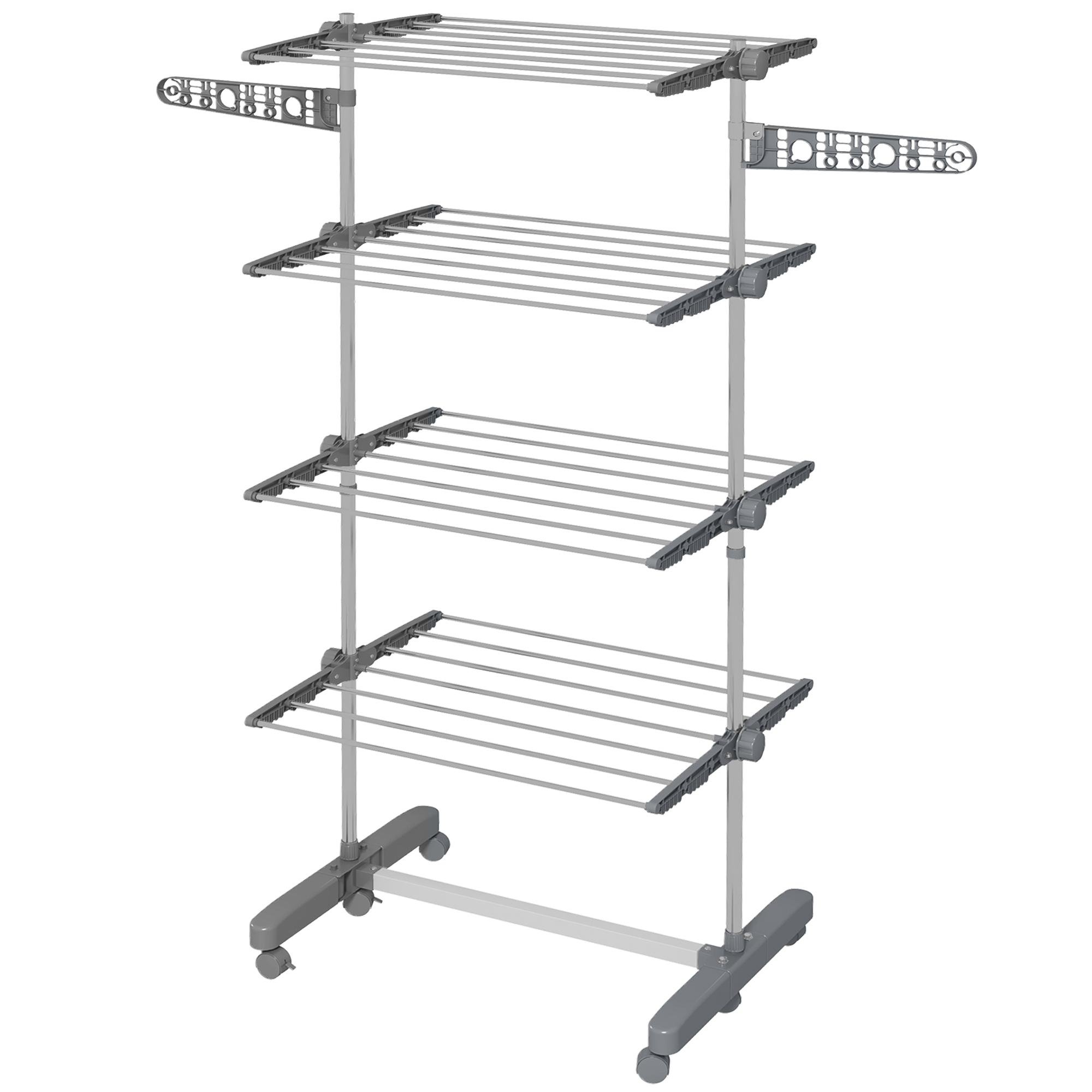 Grey Stainless Steel Drying Rack with 4-Tier Hanging Space