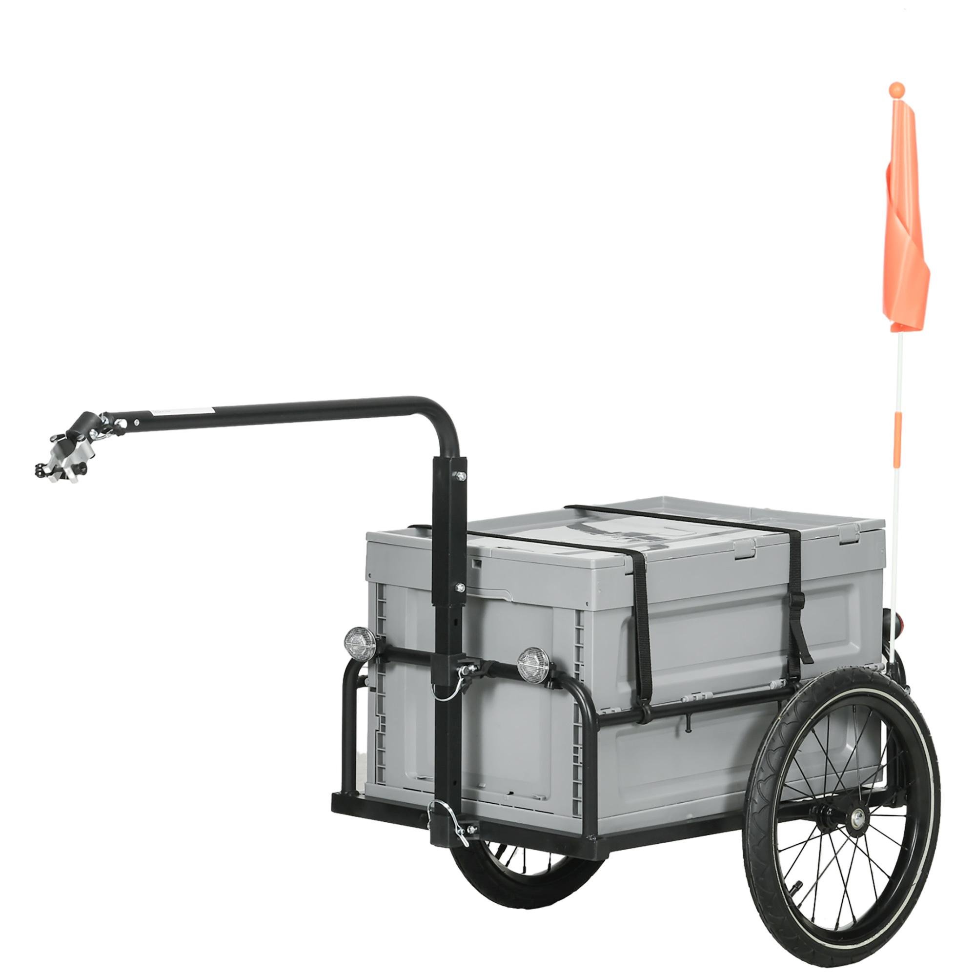 Grey Steel Bike Cargo Trailer with 65 L Foldable Storage Box
