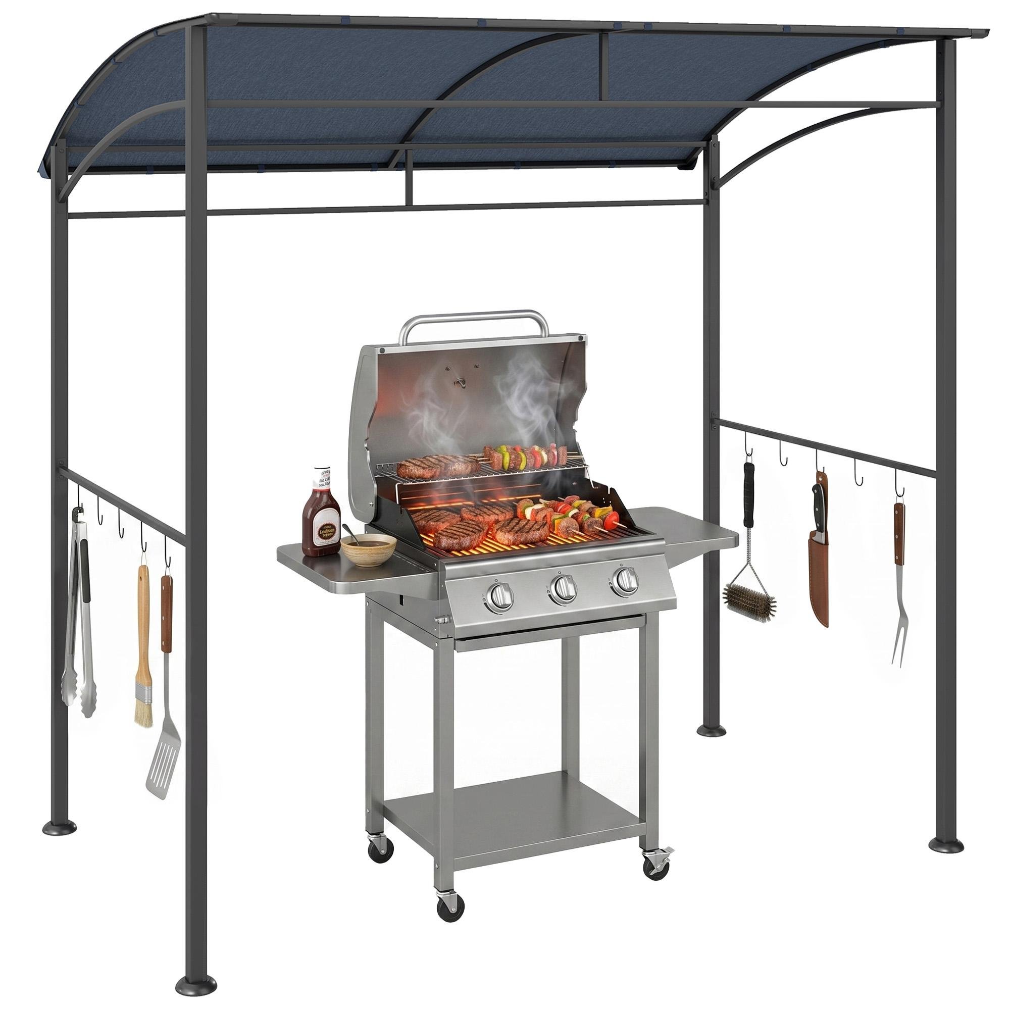 Grey Steel Grill Canopy with Hooks, 215 cm