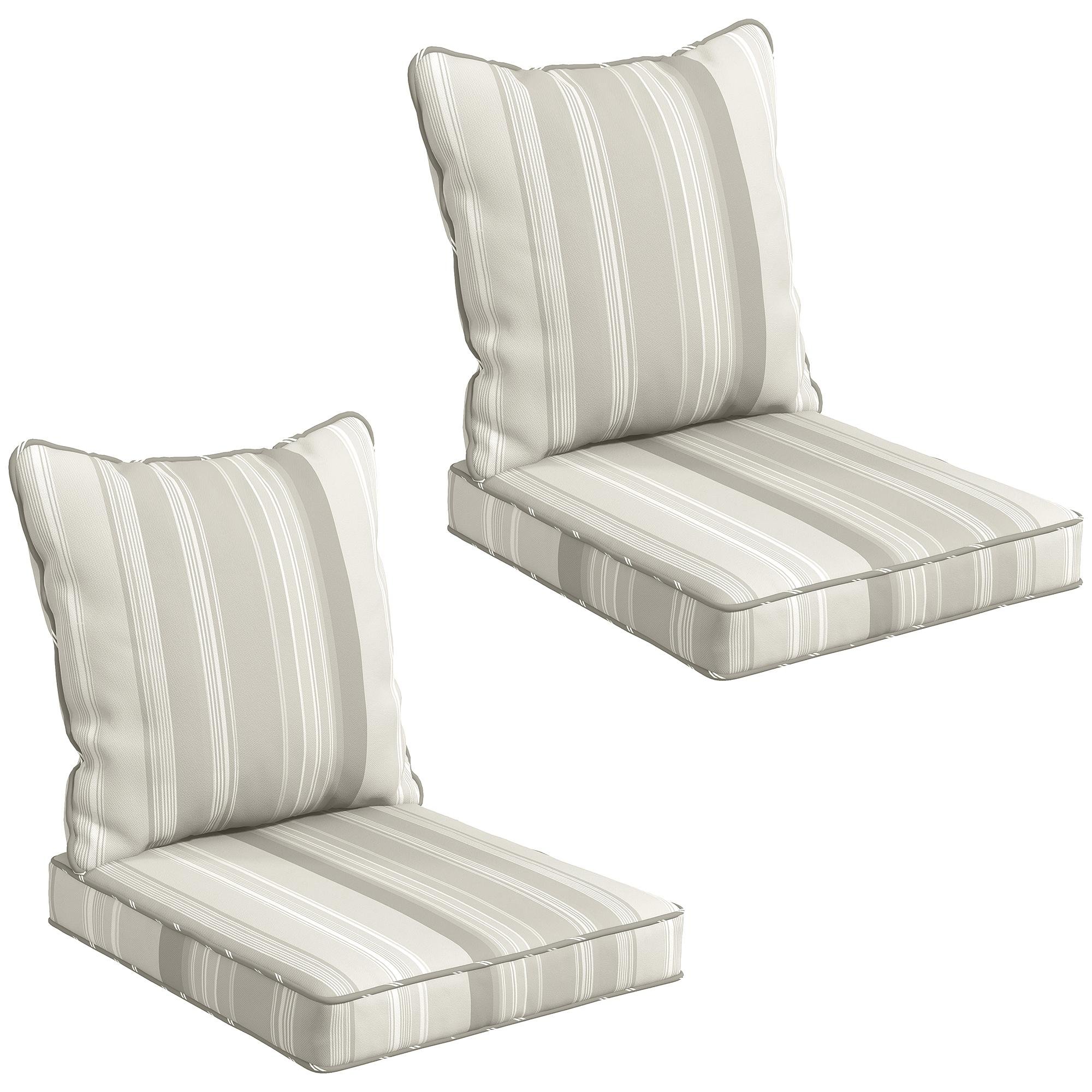 Grey Polyester Patio Cushions with Piped Sides, Set of 2