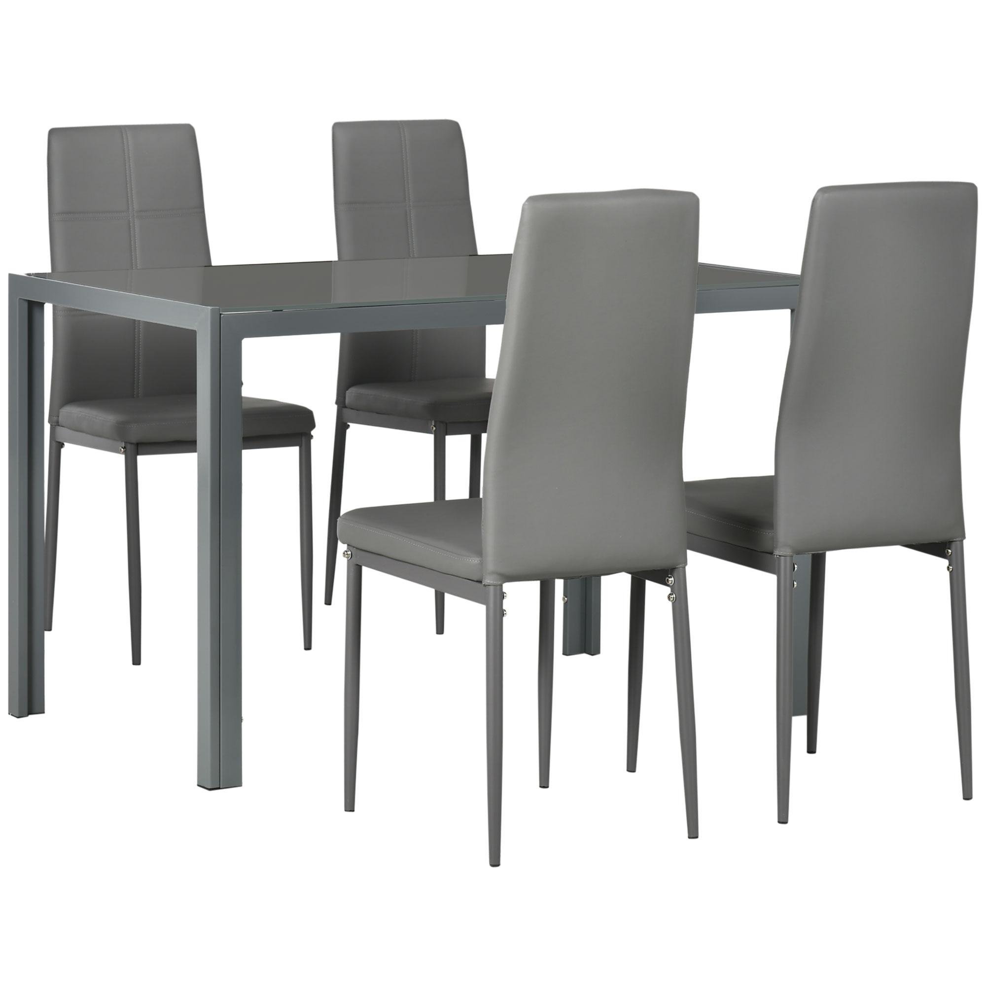 Grey Glass Dining Set with Four High-Back Chairs