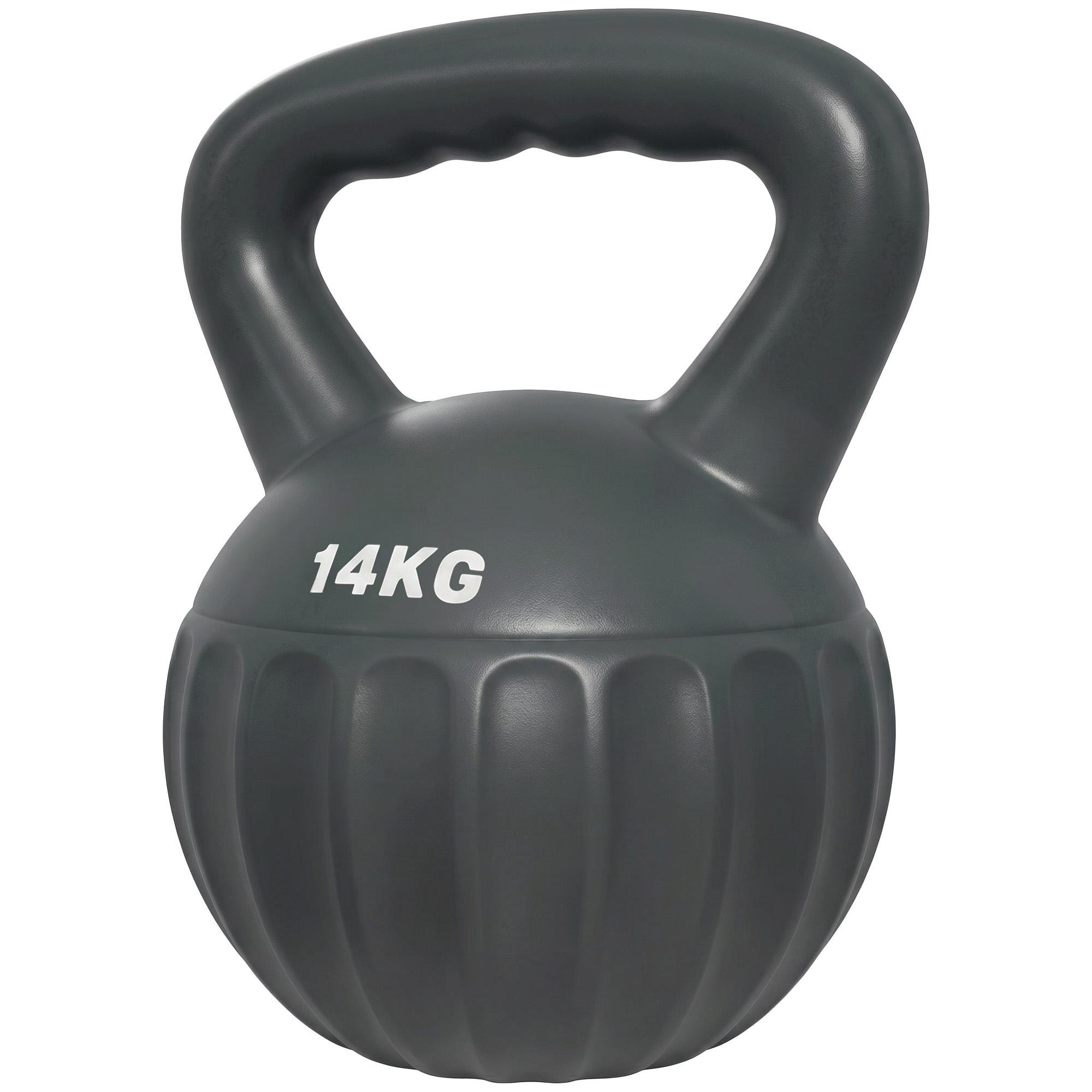 Grey 31 lb kettlebell with anti-slip handle for home training
