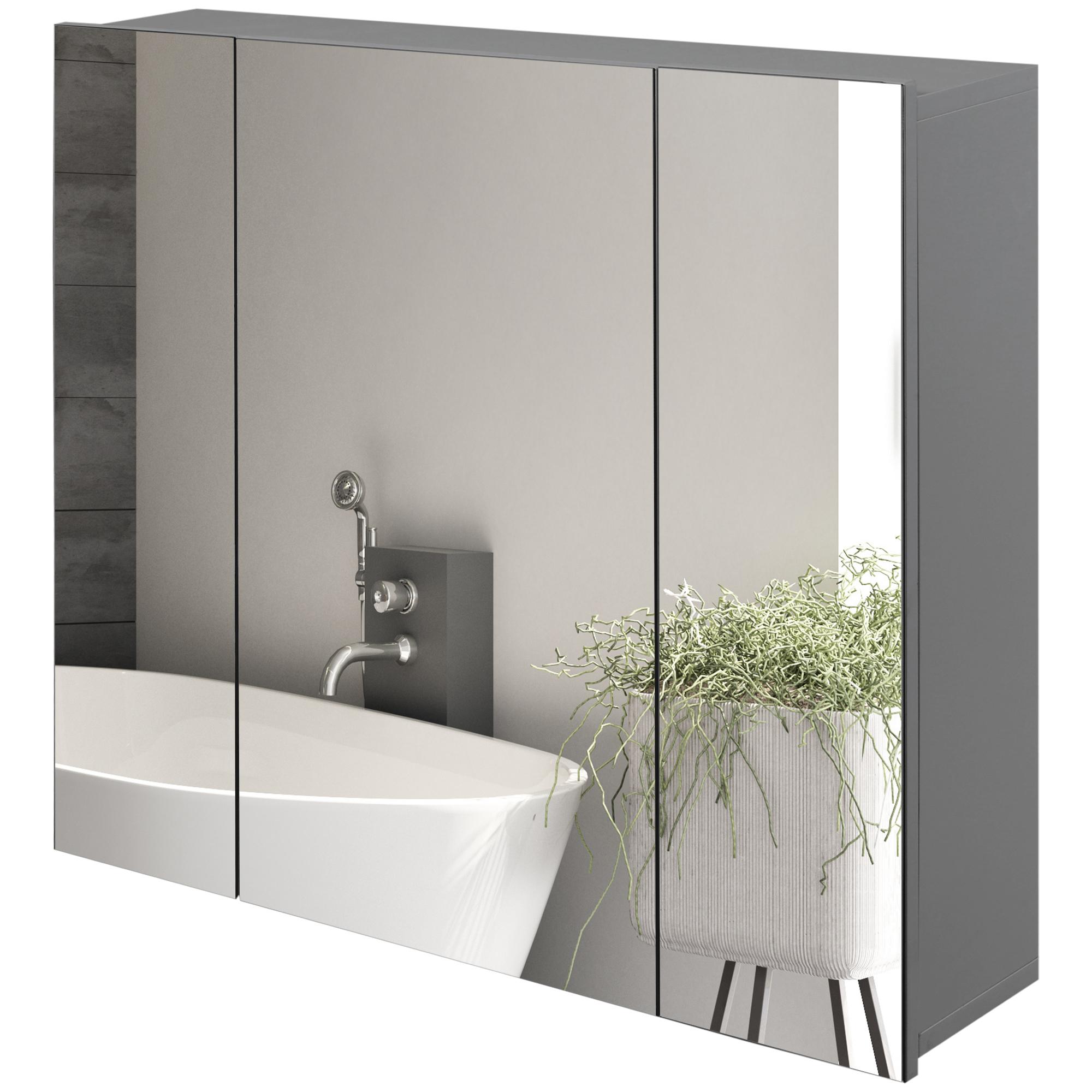 Grey Three Door Medicine Cabinet with Mirror - 28 x 24 in