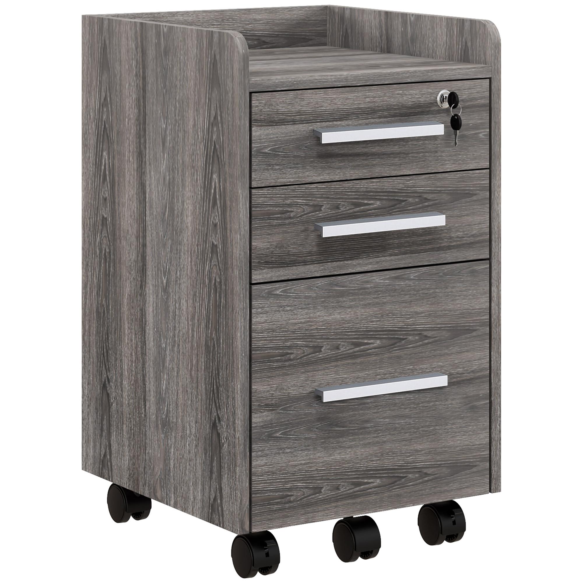 grey 3 drawer mobile cabinet with lock and wheels