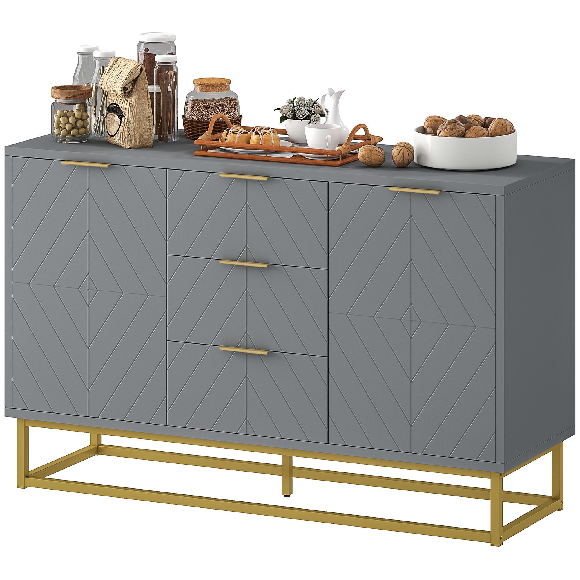Grey Three Drawer Sideboard with Adjustable Shelves