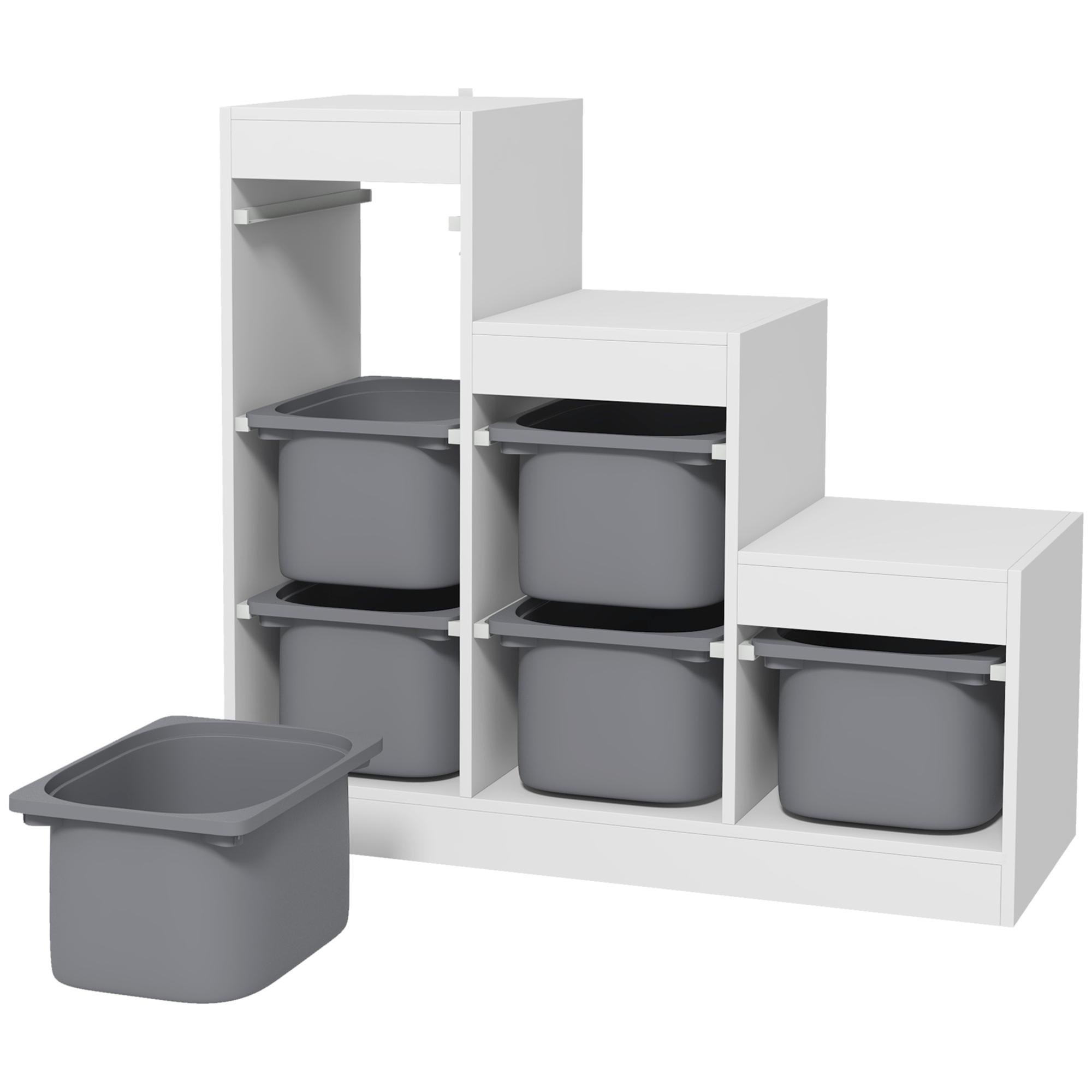 Grey 6-Bin Toy Organizer, 3-Layer Storage for Kids