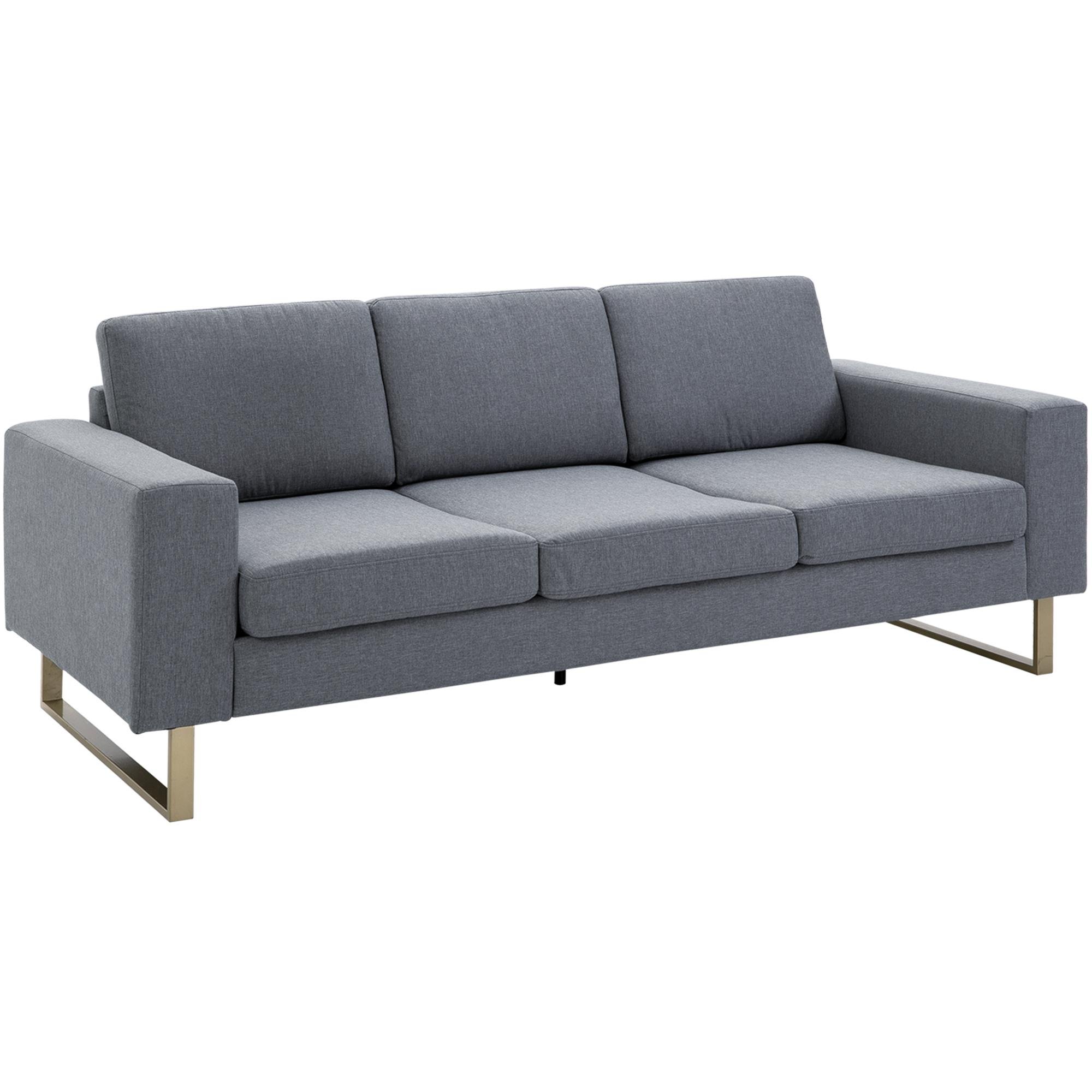 Grey Linen Three Seater Sofa with Wide 65-Inch Seat