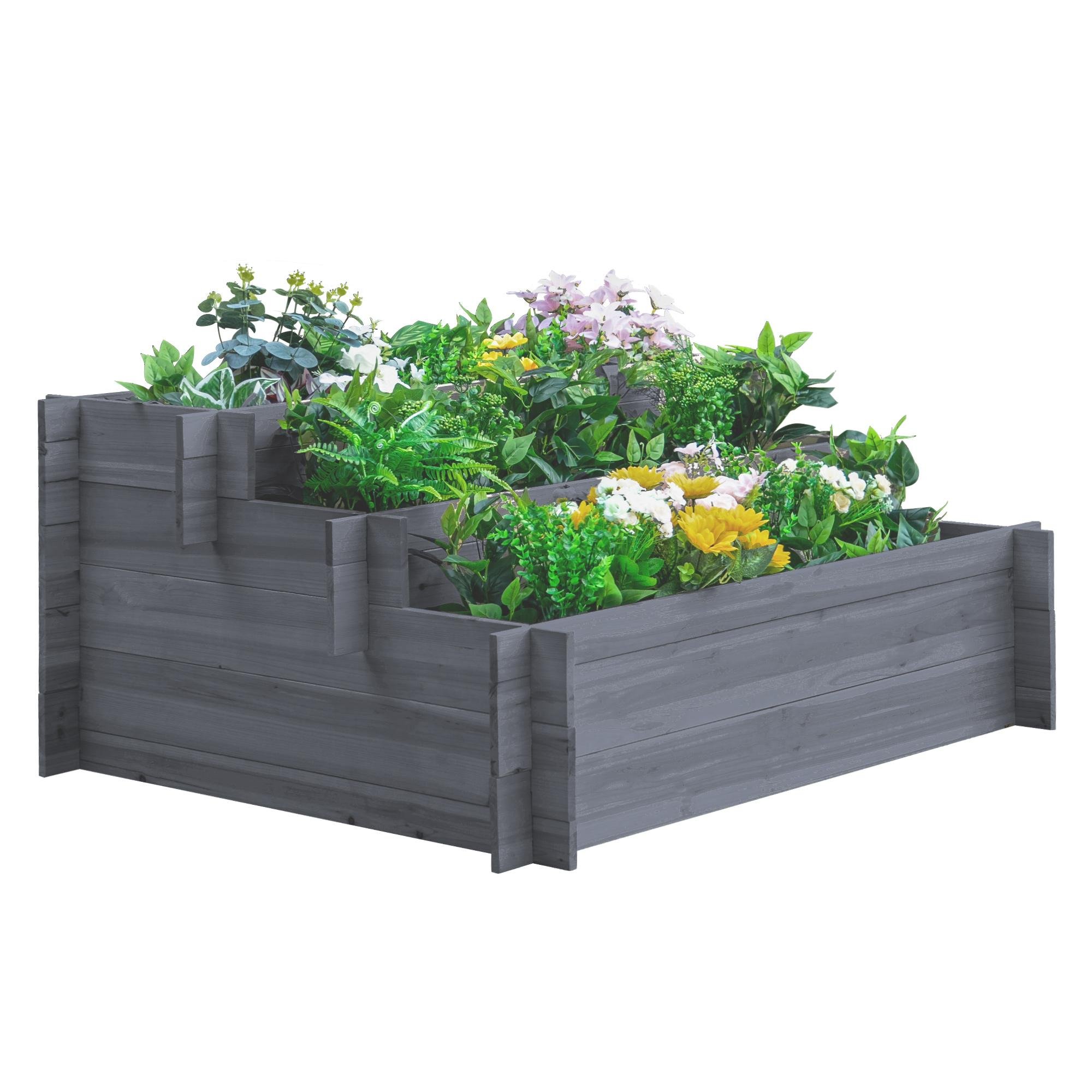 Grey Three Tier Fir Planter, 47.2 x 39.4 x 21.3 in