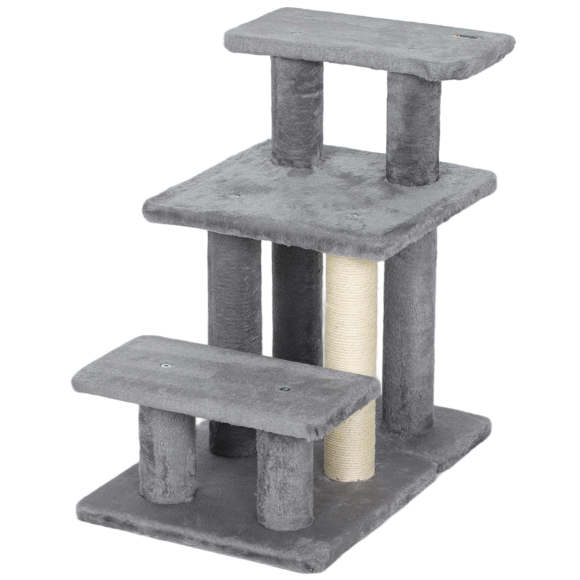 Grey Sisal Pet Stairs with Adjustable Top Tier