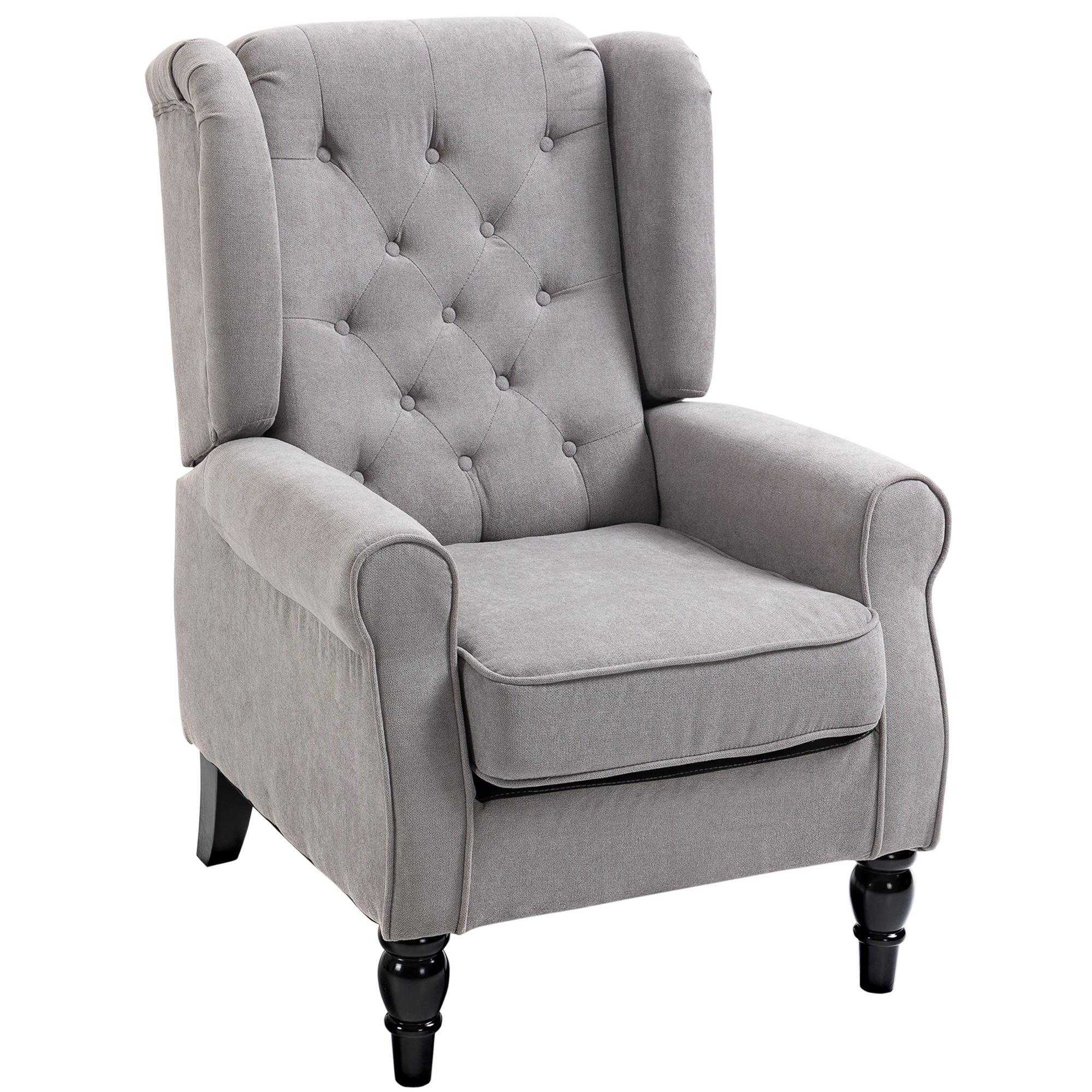 Grey Tufted Wingback Chair with Spring-Supported Seat