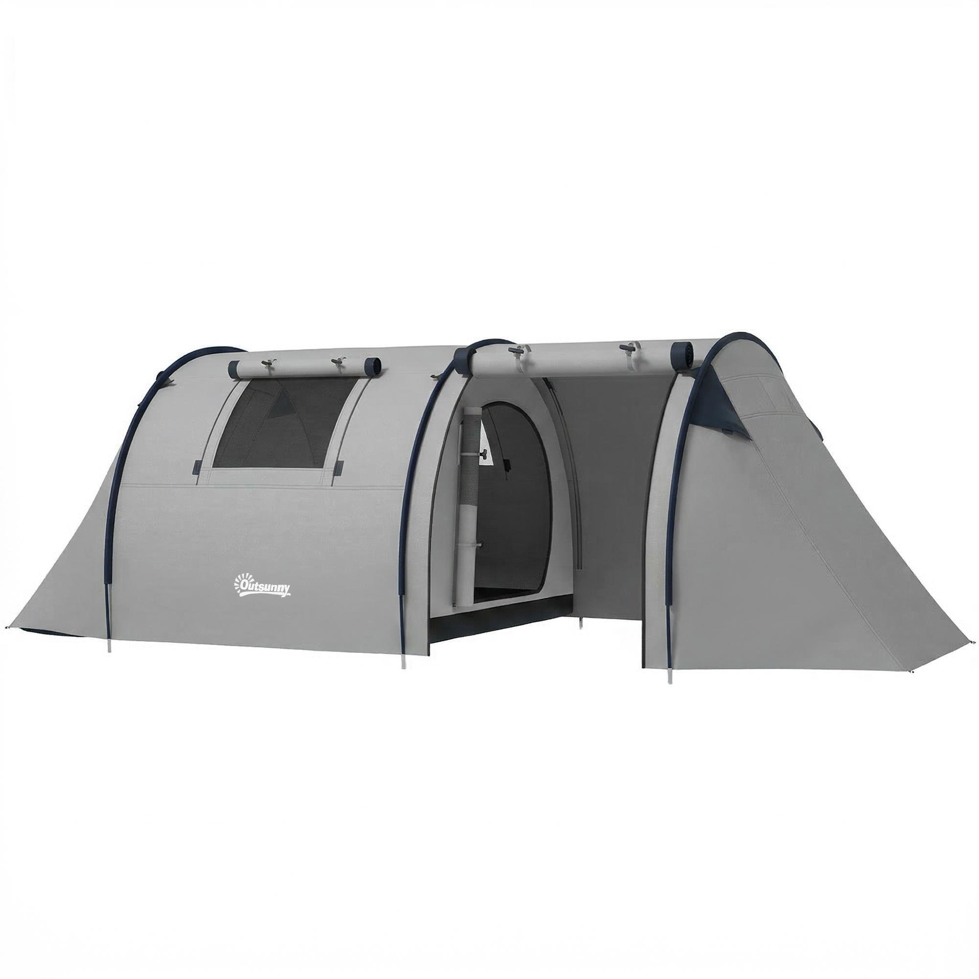 Grey Four Person Tent with Two Rooms, 3000 mm Waterproof Shell