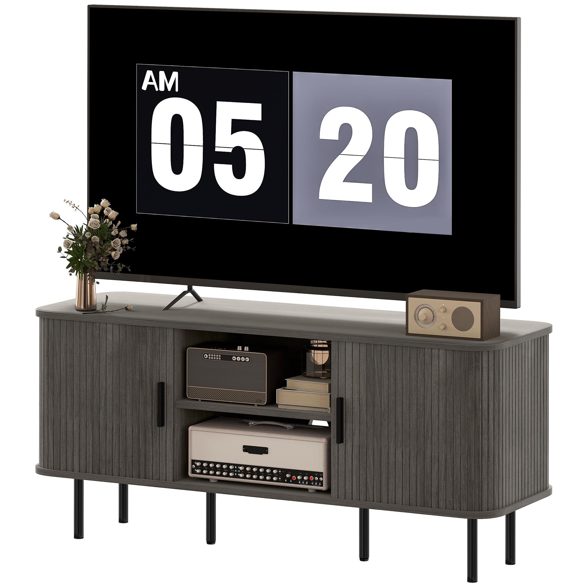 Grey 47 inch TV stand with slatted doors, 47.2 in storage console