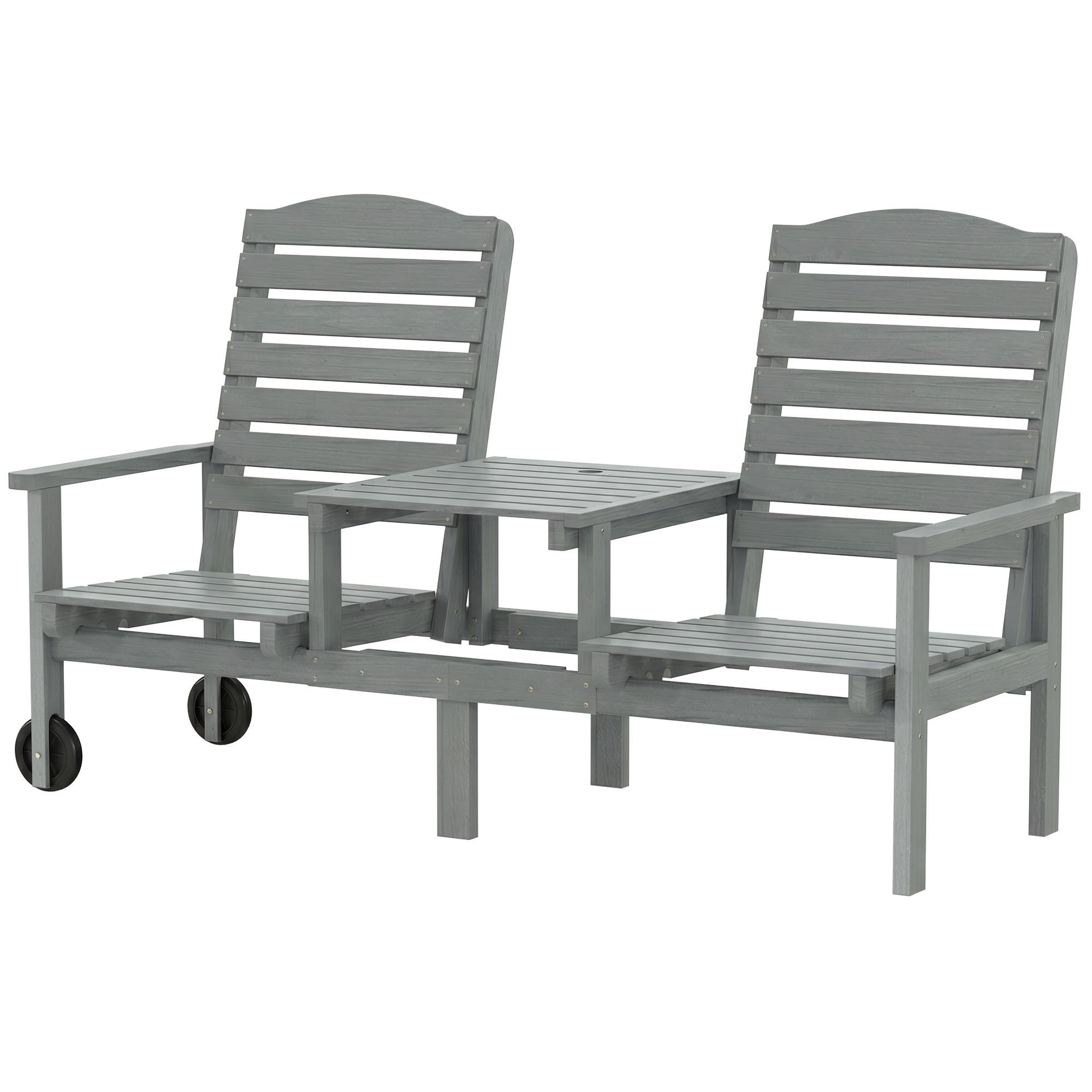 Grey Fir Wood Outdoor Bench with Adjustable Back