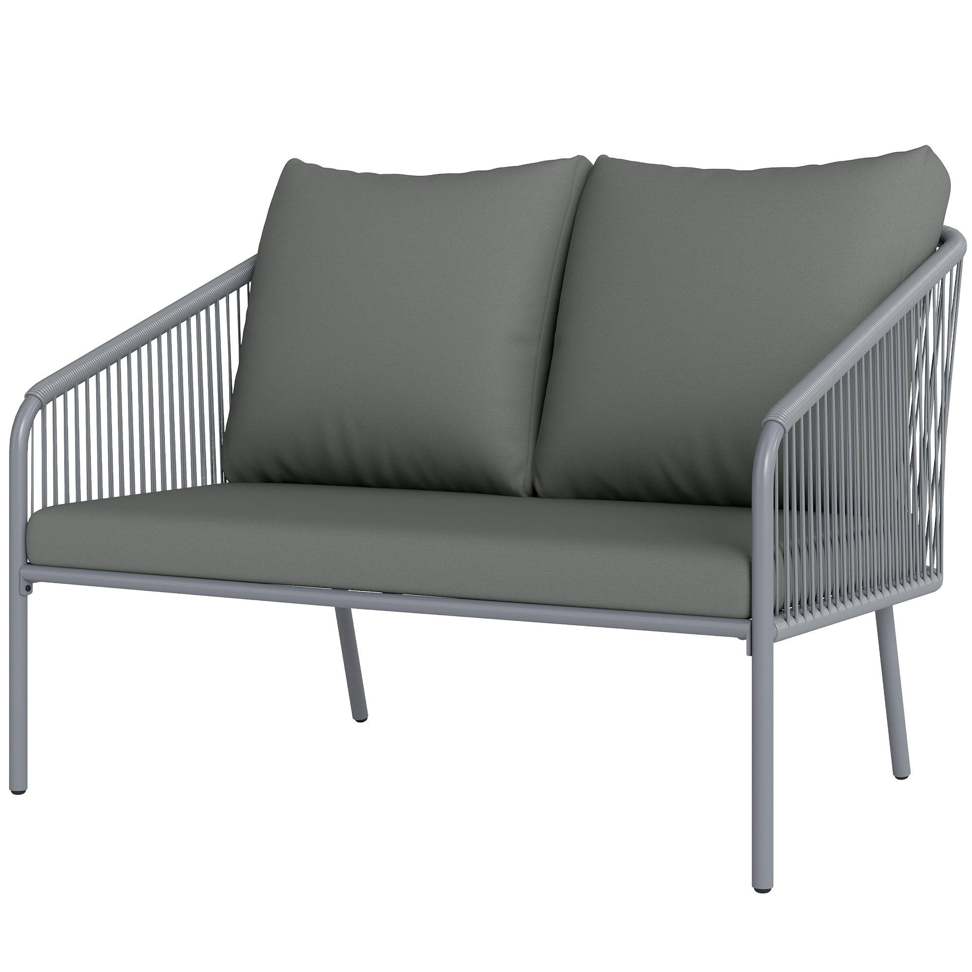 Grey Rattan Loveseat with Cushions for Balconies