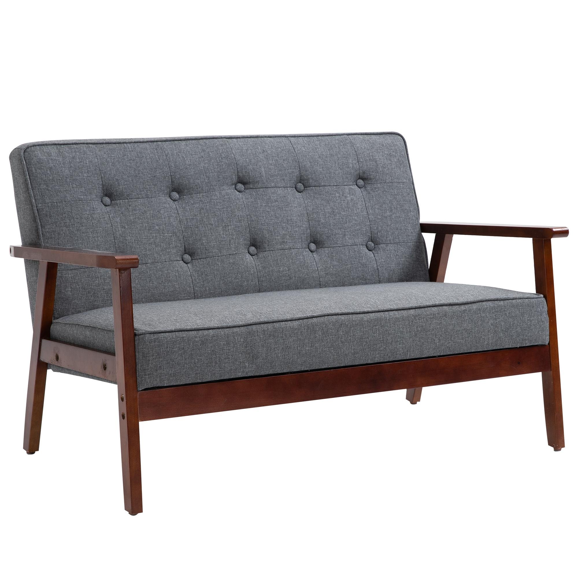 Grey Polyester 2 Seater Sofa with Tufted Back, 44.5-Inch