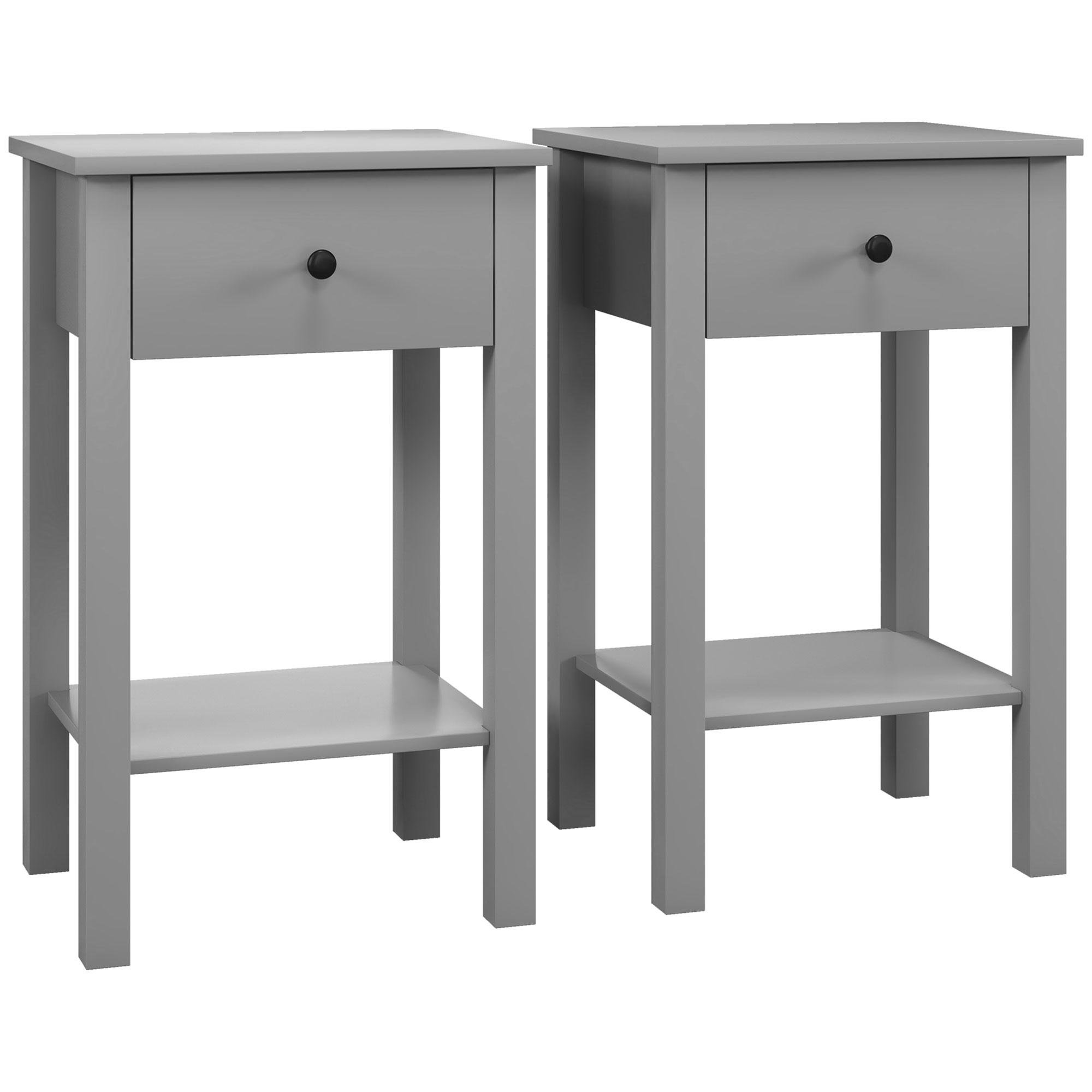 Grey Two-Tier Side Table with Drawer for Living Rooms