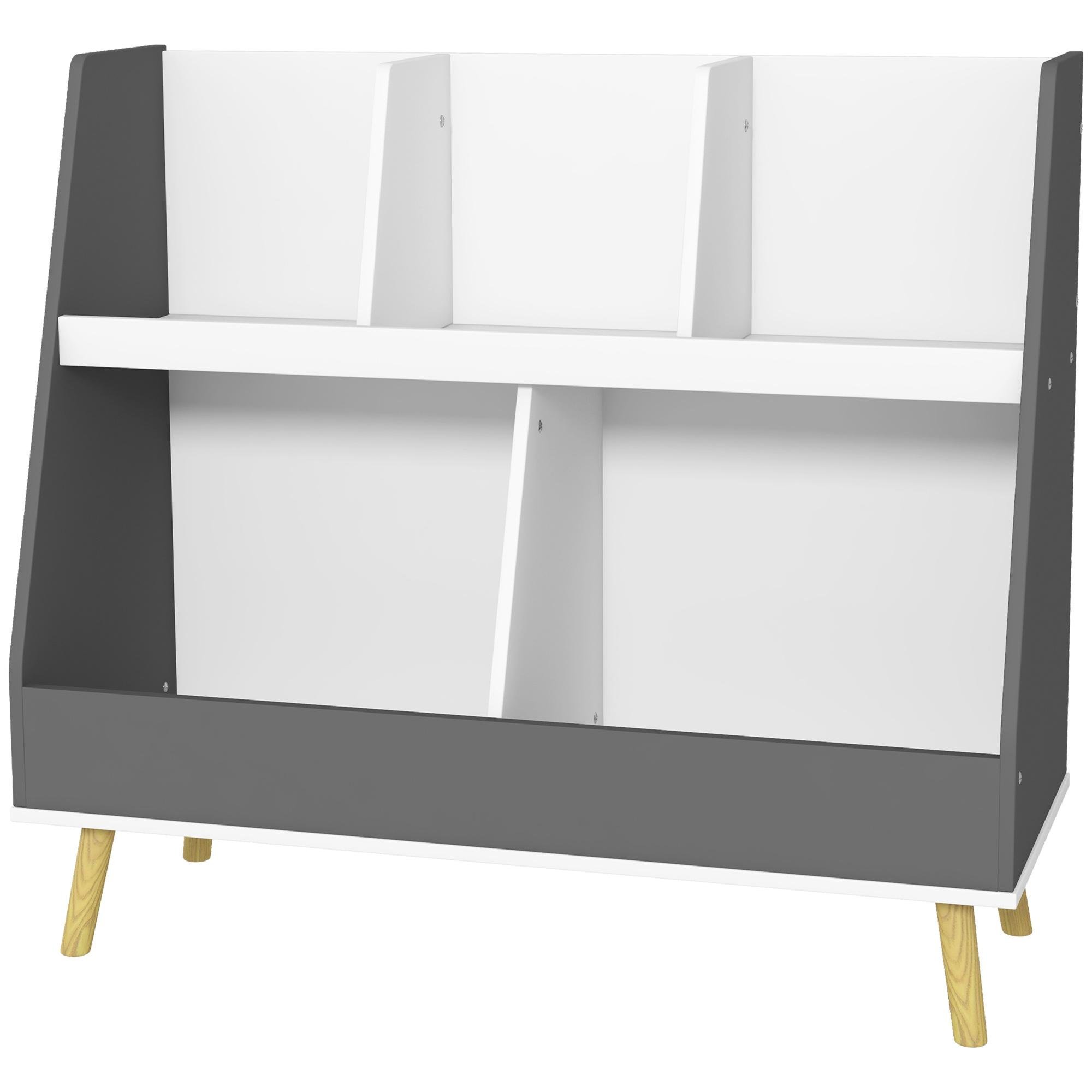 Grey 5 Compartment Toy Organizer, Two-Tier Open Storage