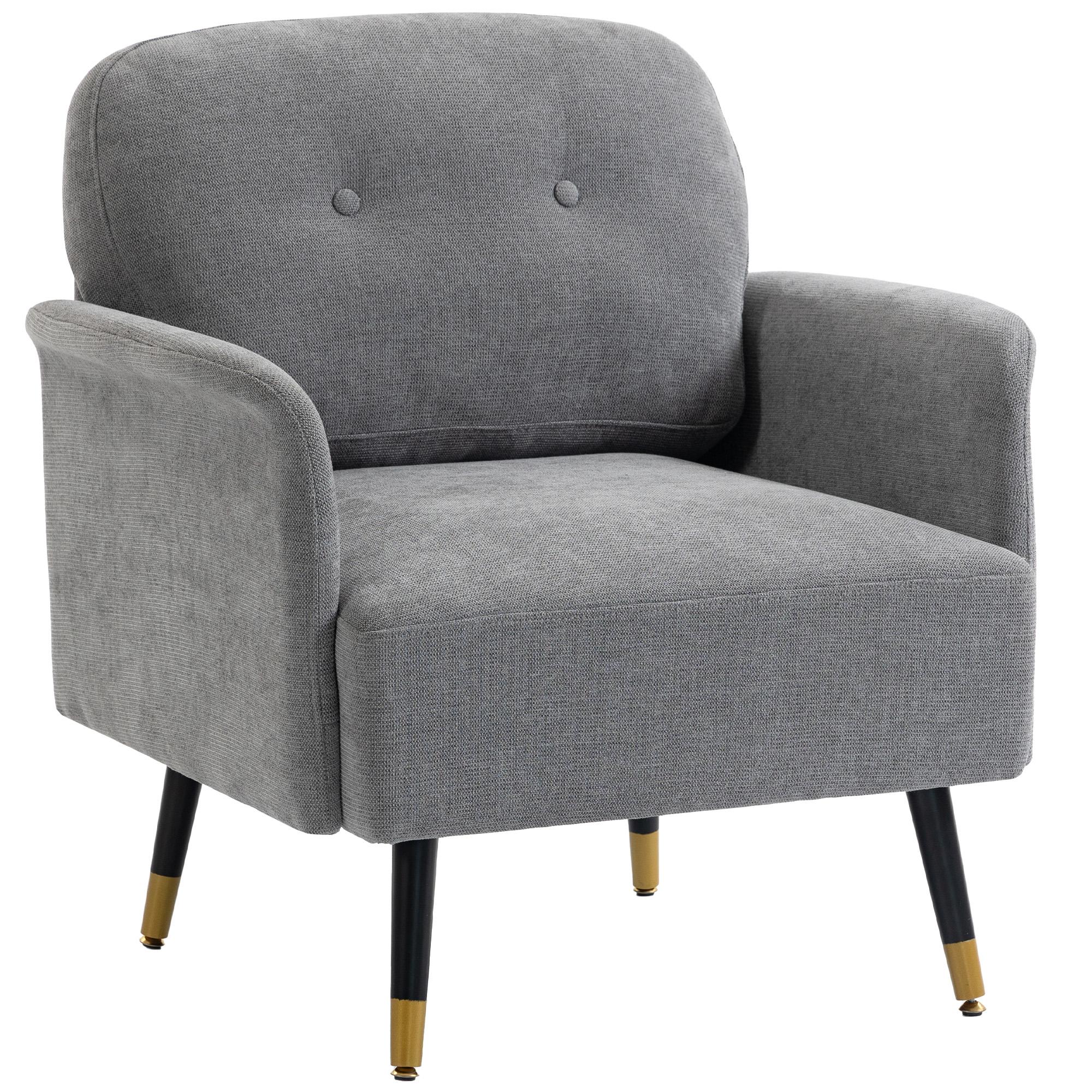 Grey Linen-Like Tufted Accent Chair with 9.8" Cushion