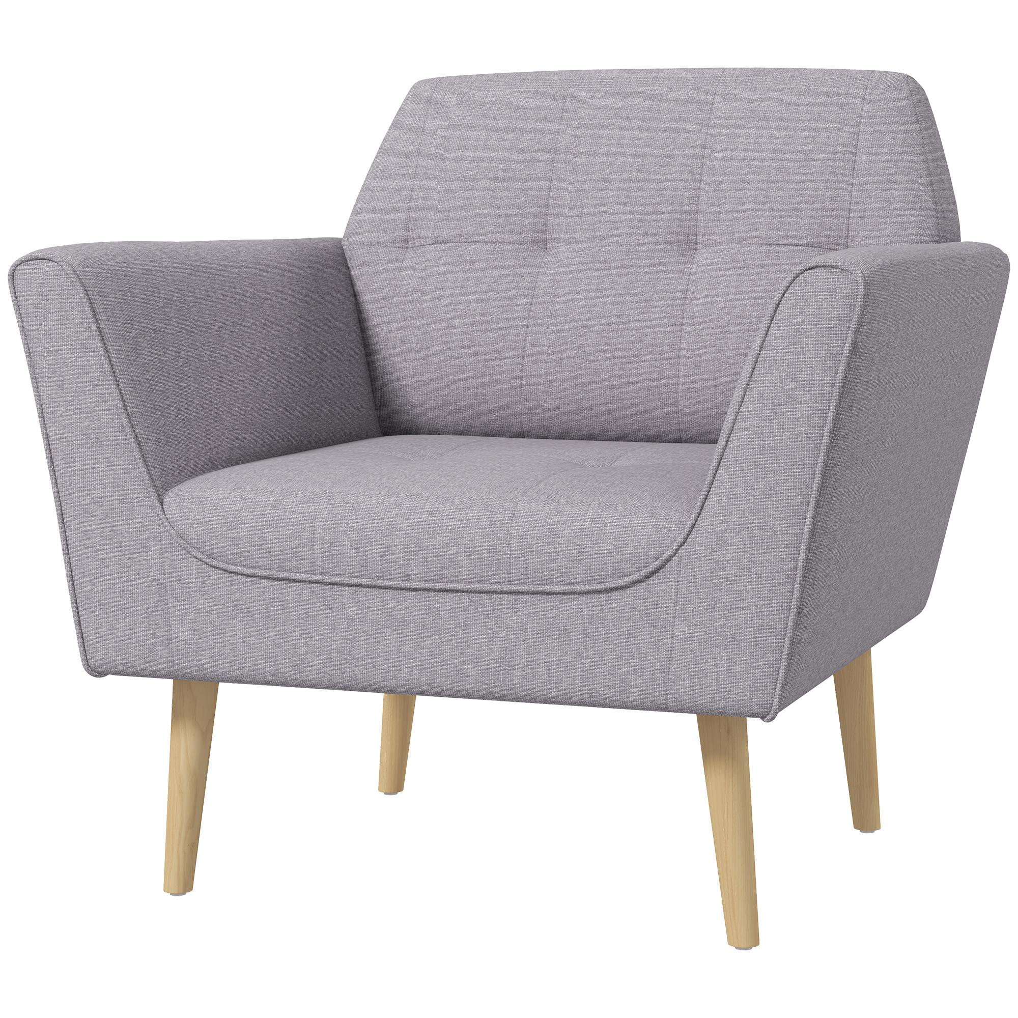 Grey Rubber Wood Accent Chair with Tufted Upholstery