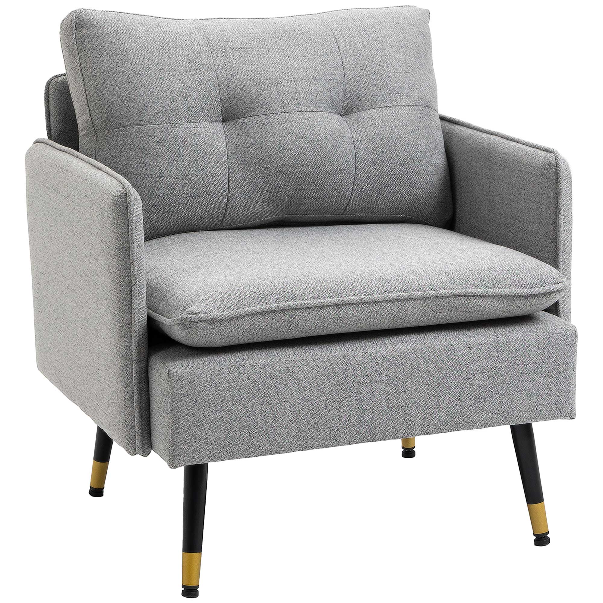 Grey Tufted Polyester Armchair with Adjustable Feet