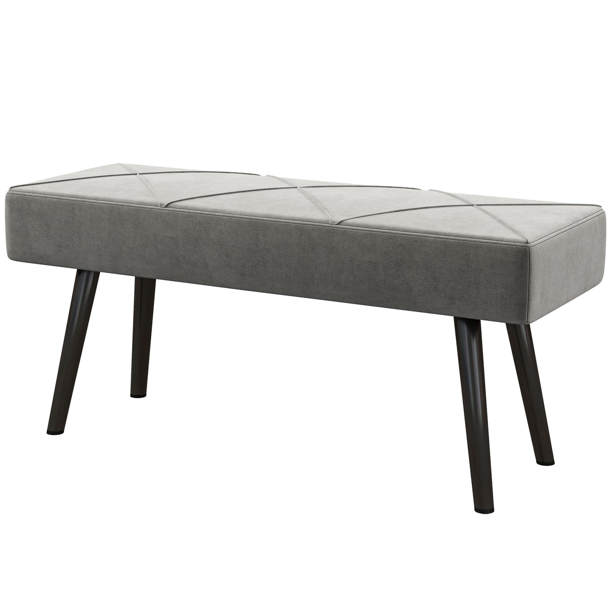 Grey Velvet End Bed Bench with Steel Legs, 39.4 Inch