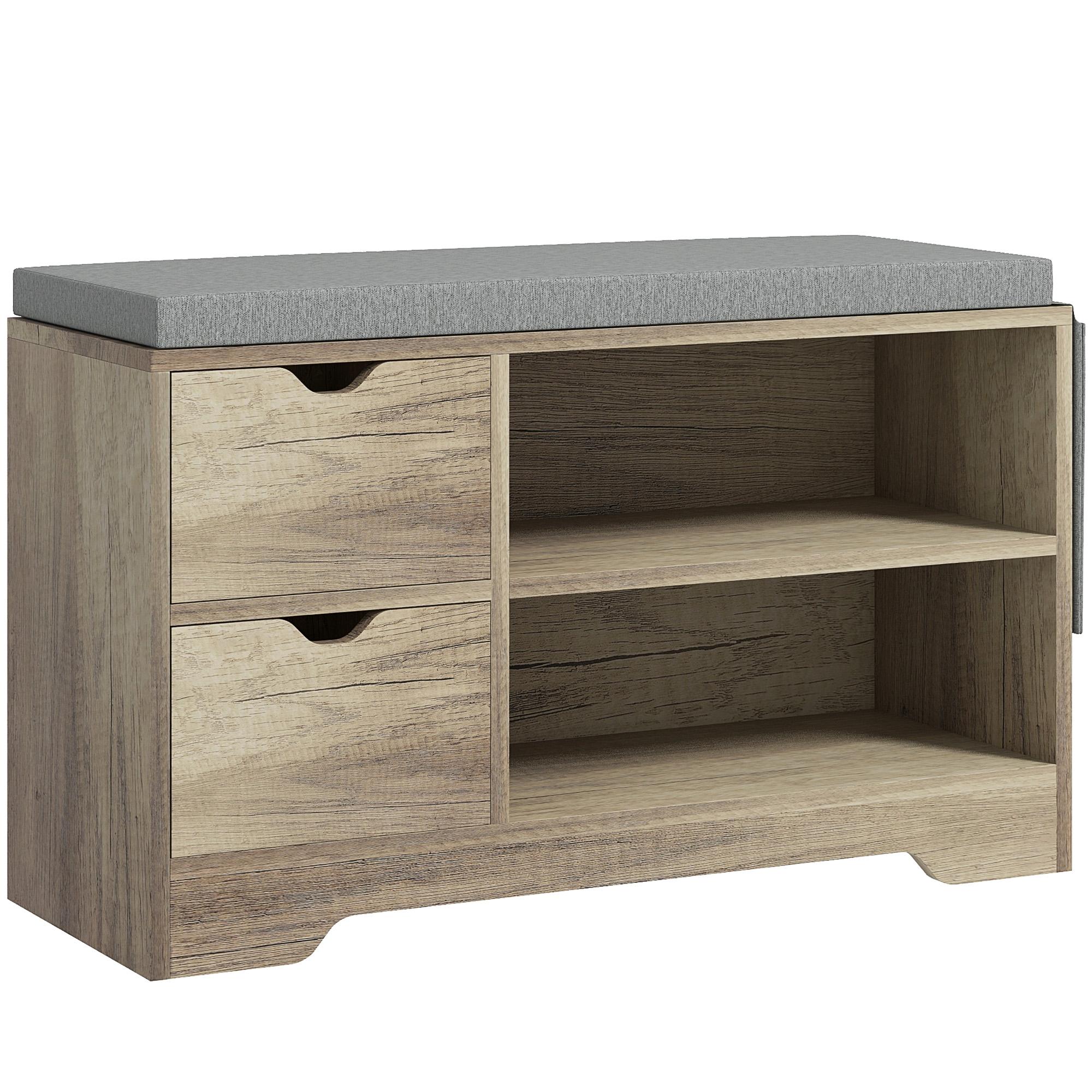 Grey Two Drawer Shoe Bench with Open Shelves
