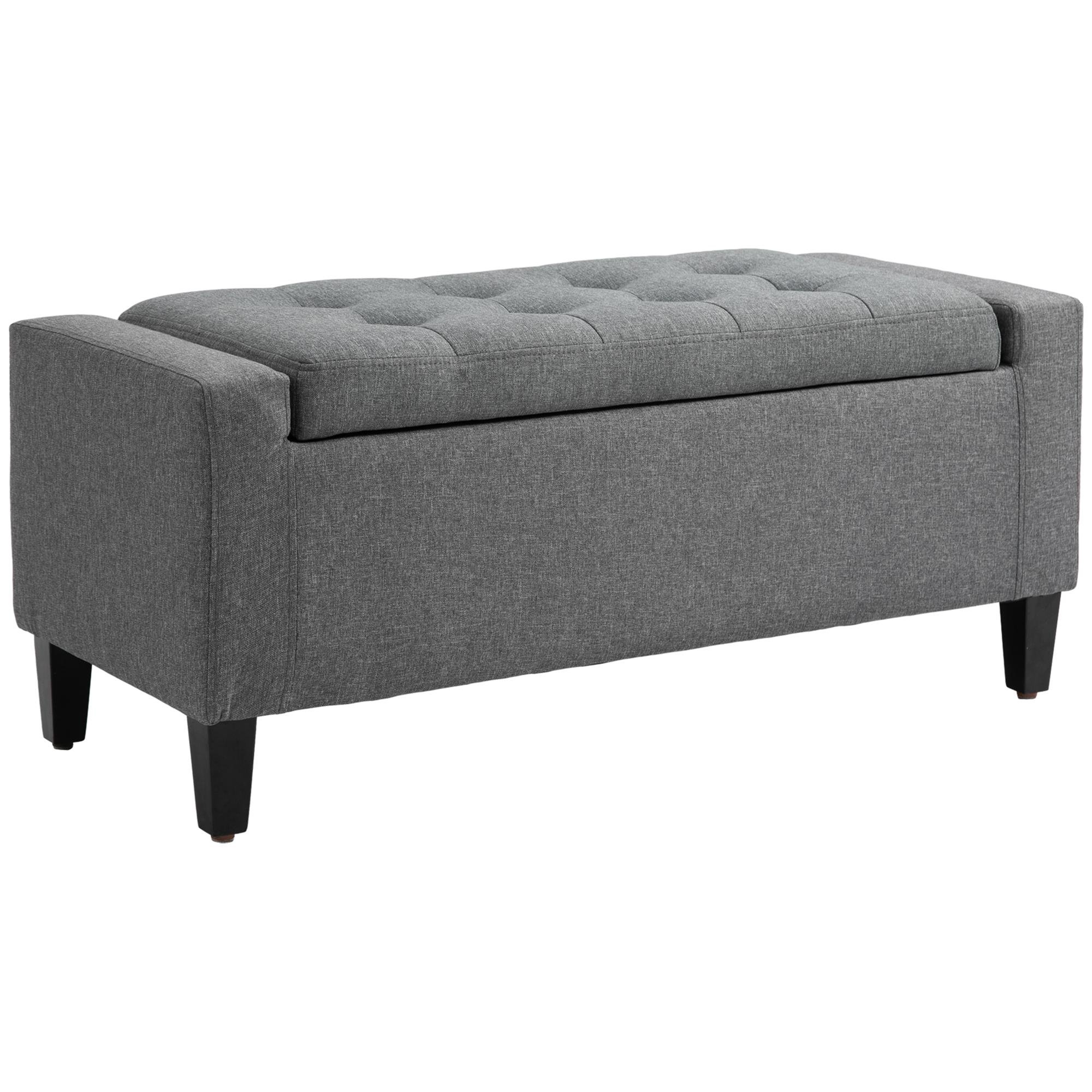 Grey Linen Storage Bench with Hidden Storage, 36.25 in
