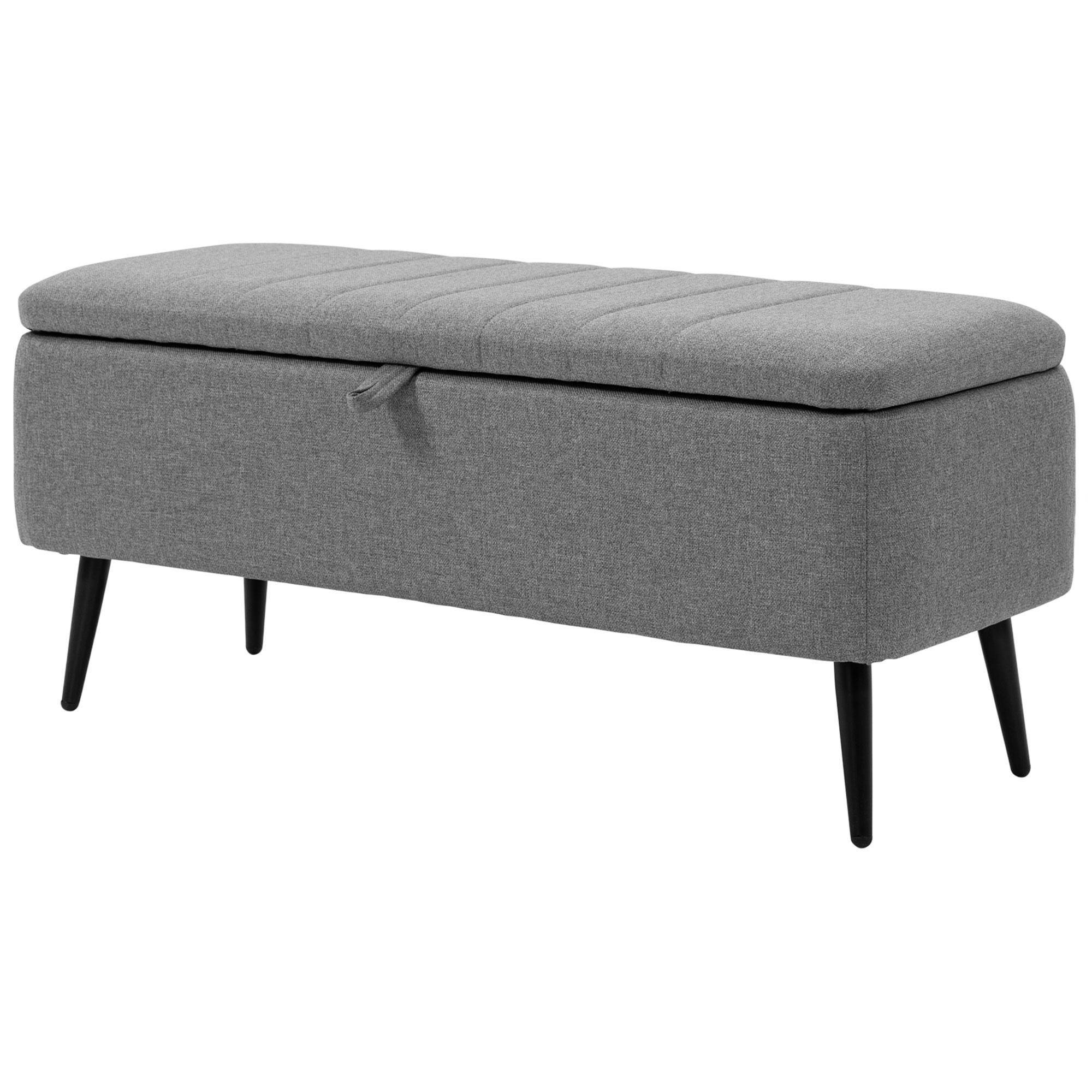 Grey Linen Touch Ottoman with Hidden Storage and Steel Legs