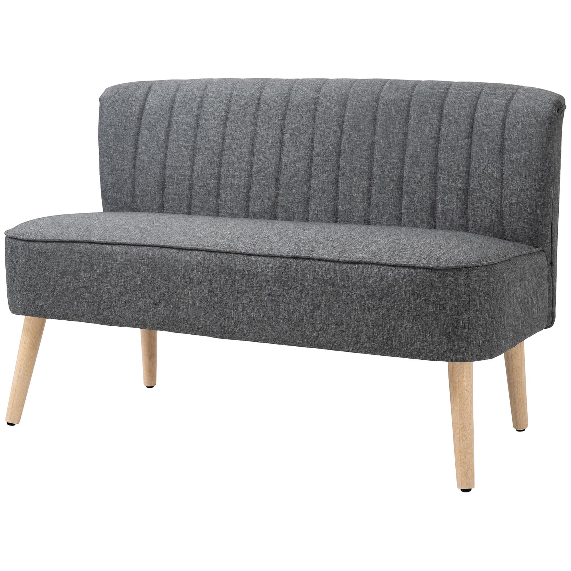 Grey Linen Two Seater Sofa with Rubber Wood Legs