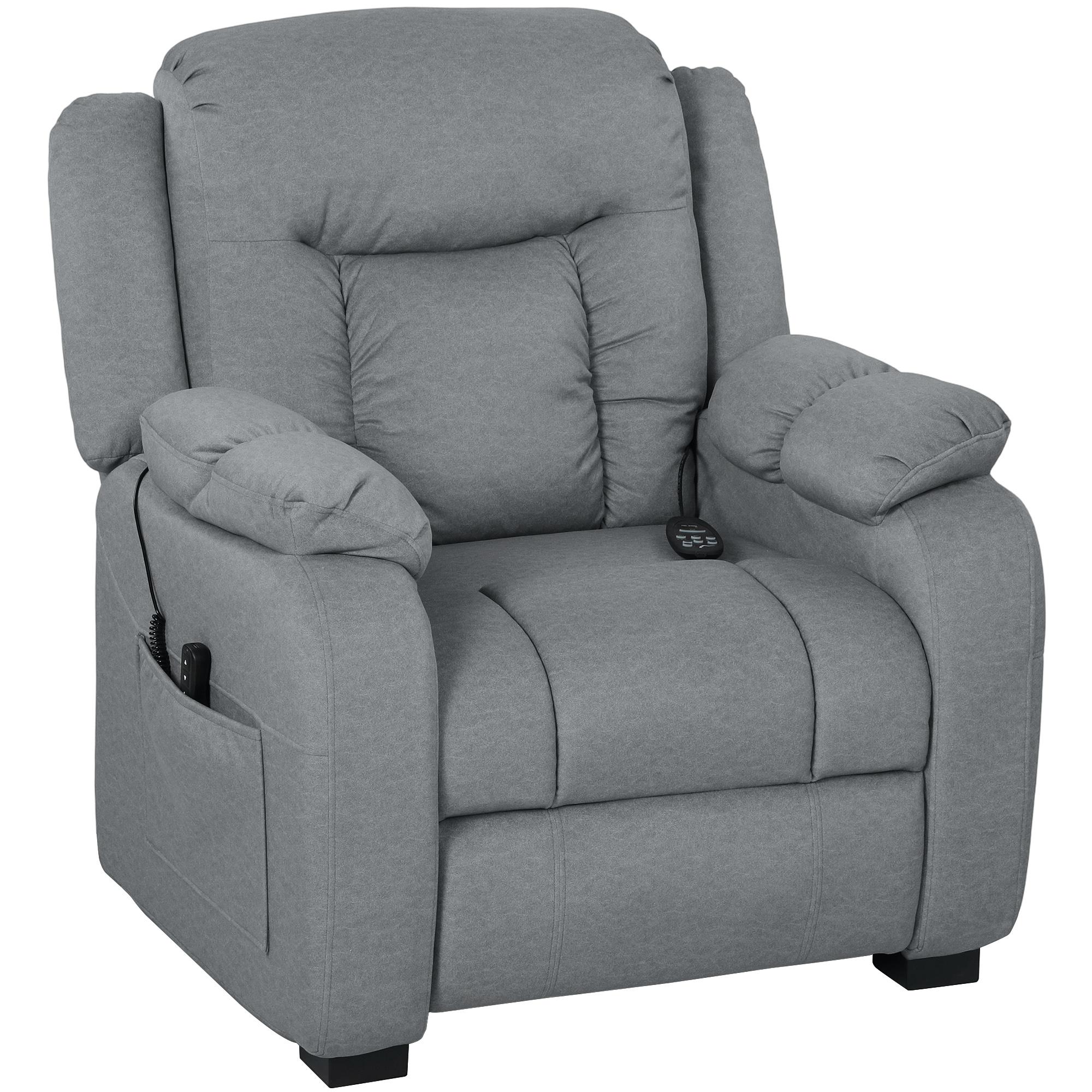 Grey Velvet Feel Massage Recliner with Quiet Brushless Motor