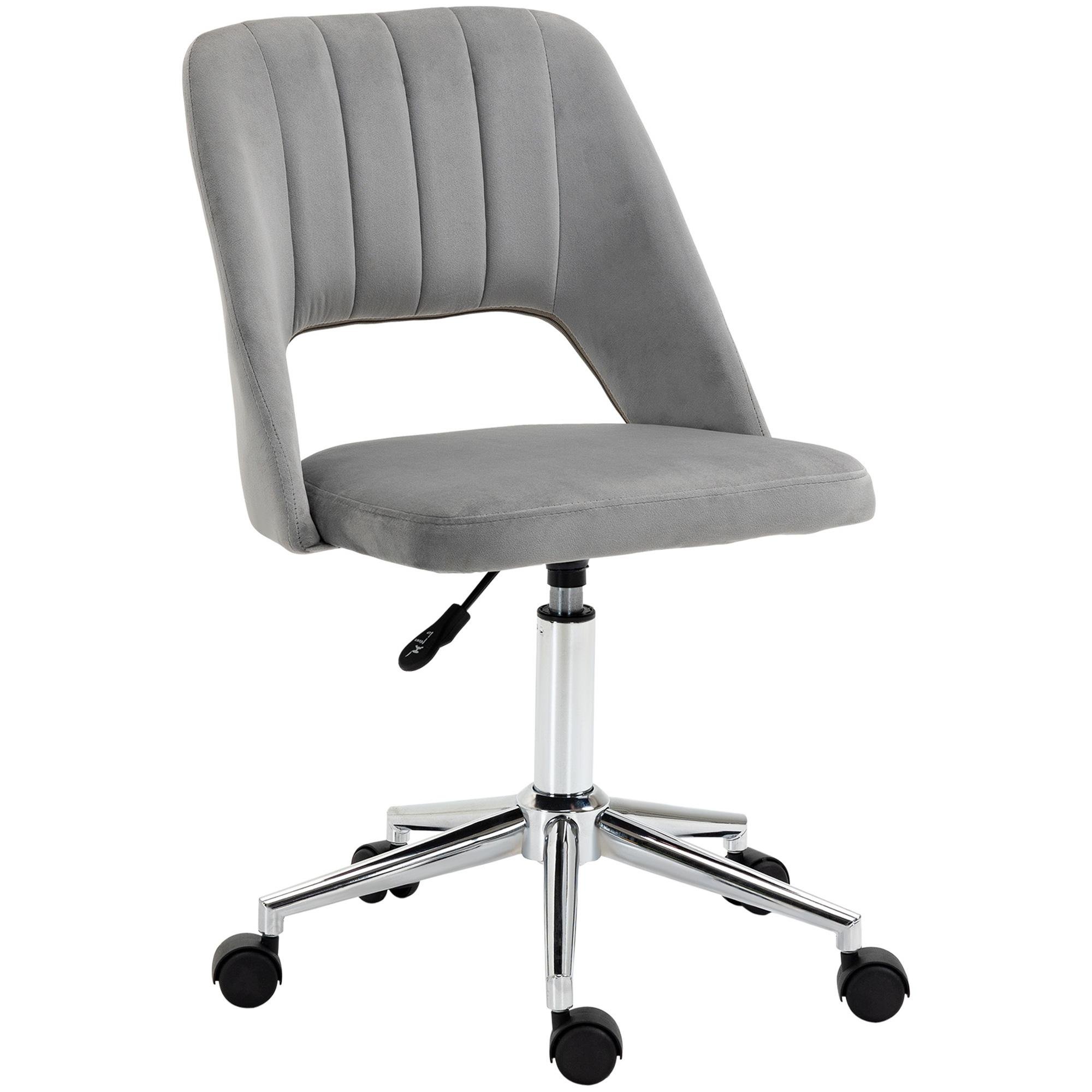 Grey Velvet Scallop Office Chair with Adjustable Height