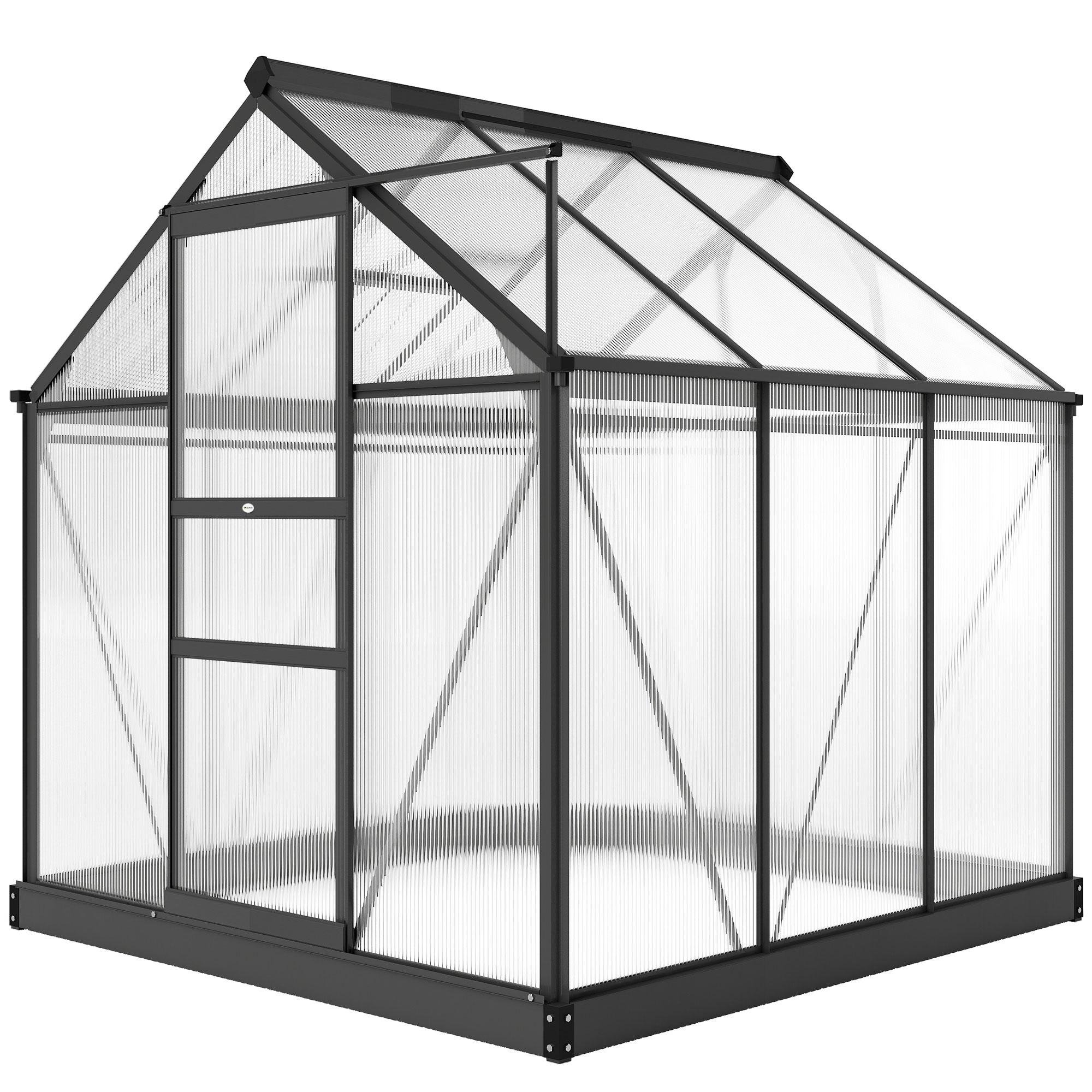 Grey 6 x 6 Greenhouse with Rain Gutters