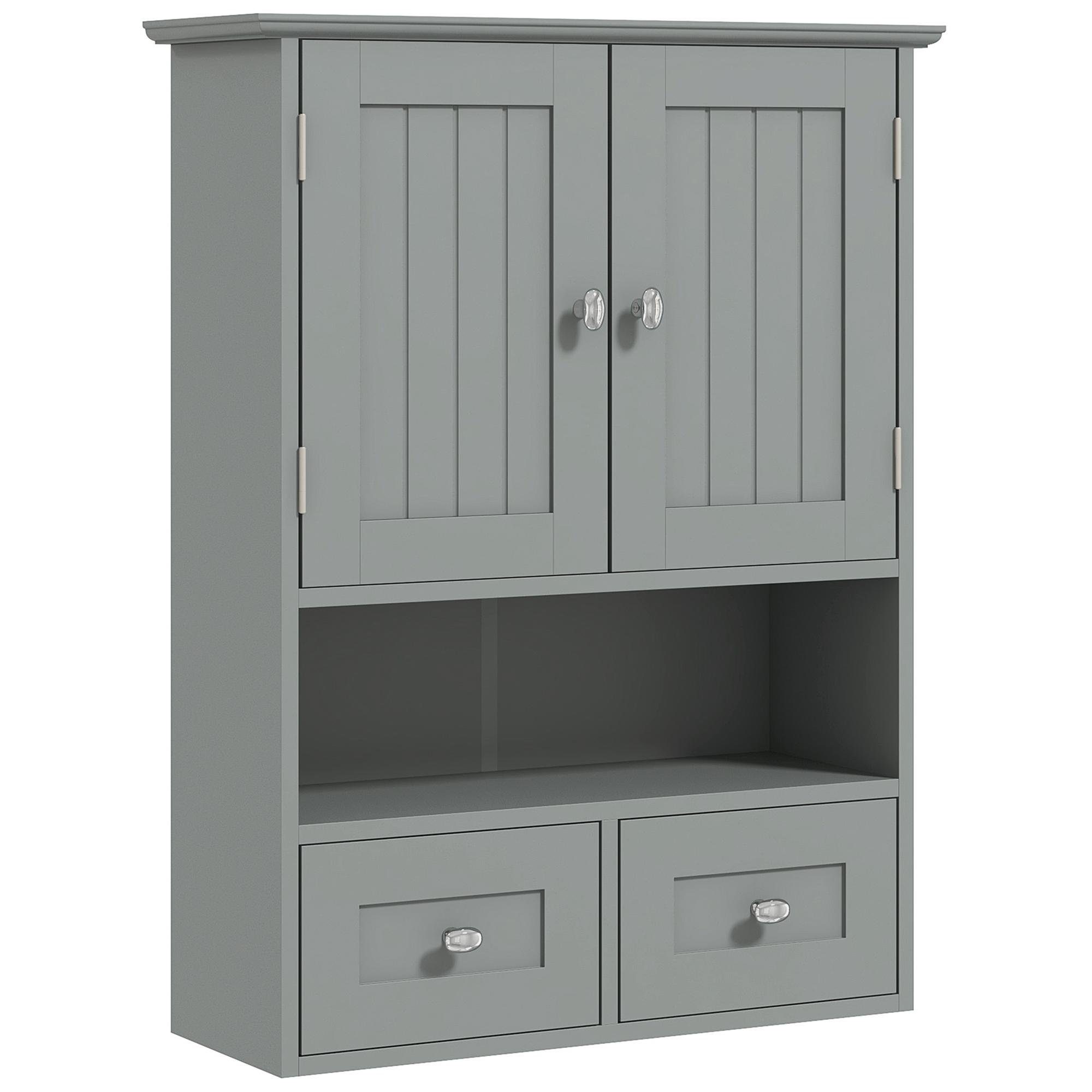 Grey Engineered Wood Wall Cabinet with 2 Drawers