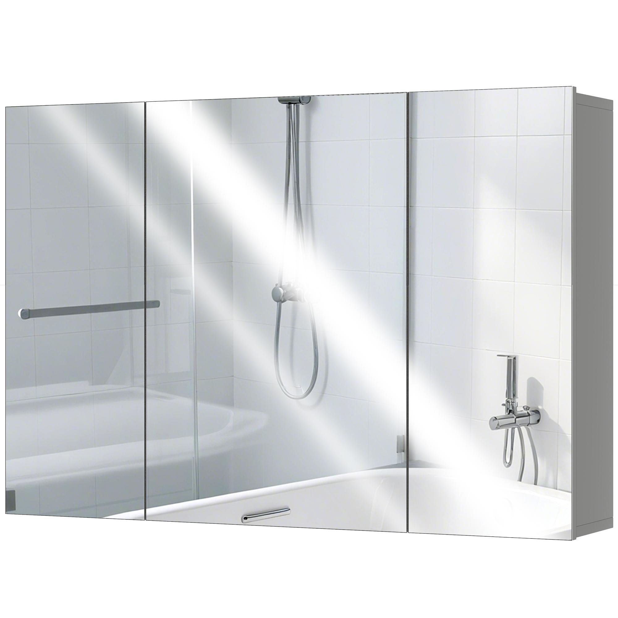 Grey 35 Inch Mirror Cabinet with Adjustable Shelves