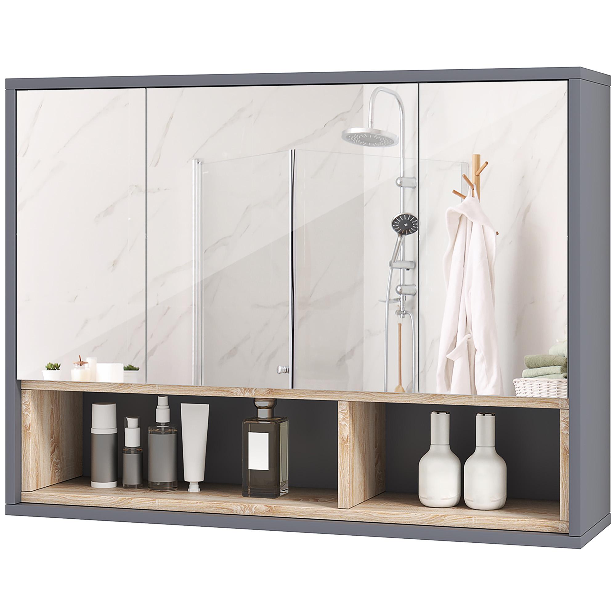 Grey MDF Mirror Cabinet with Eight Compartments, 31.5 in