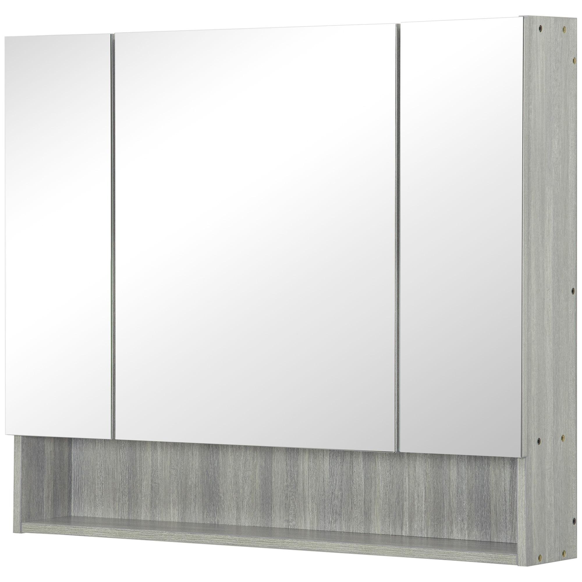 Grey Engineered Wood Medicine Cabinet with Triple Mirrors, 35.4 in