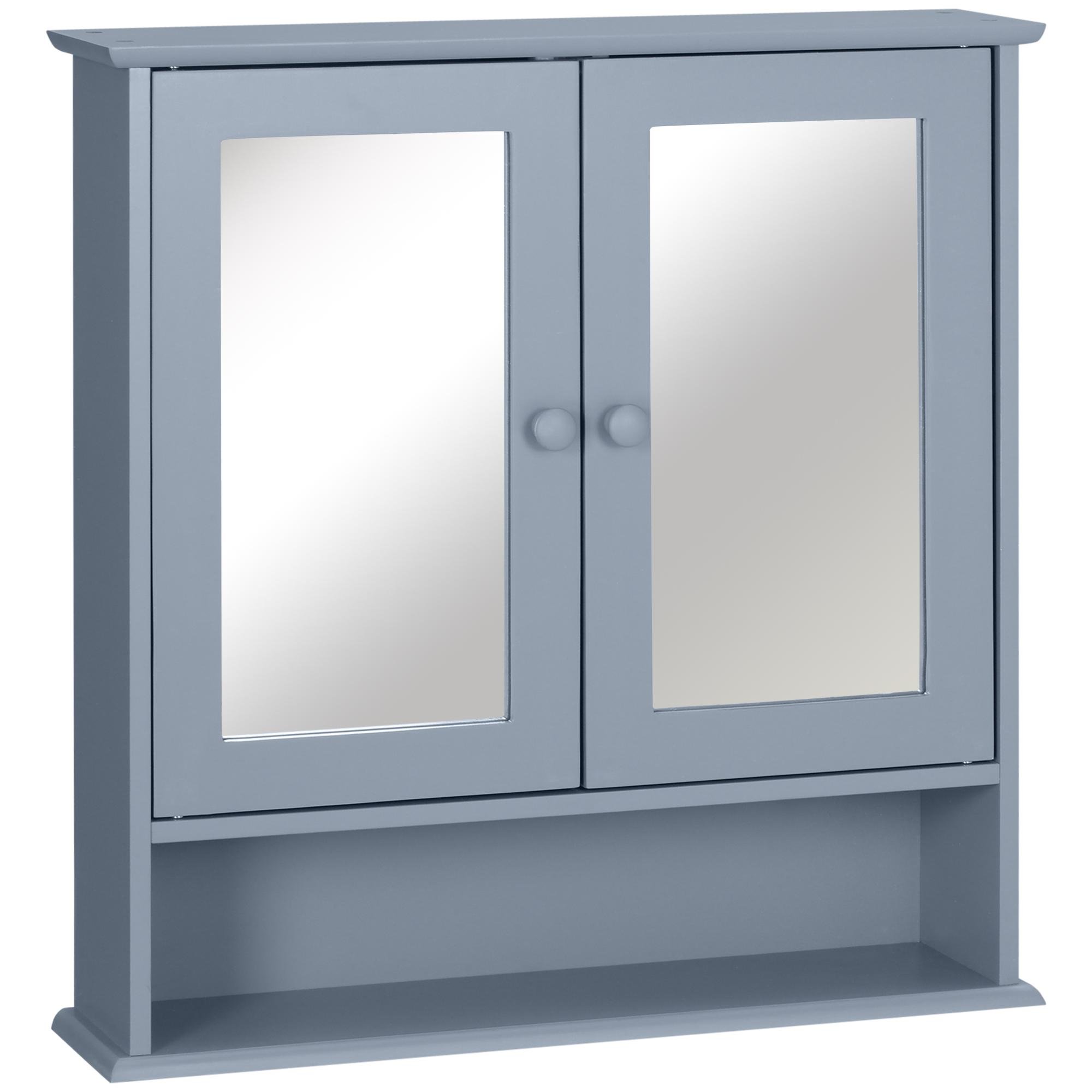 Grey 22 inch mirror cabinet with adjustable shelf and open storage