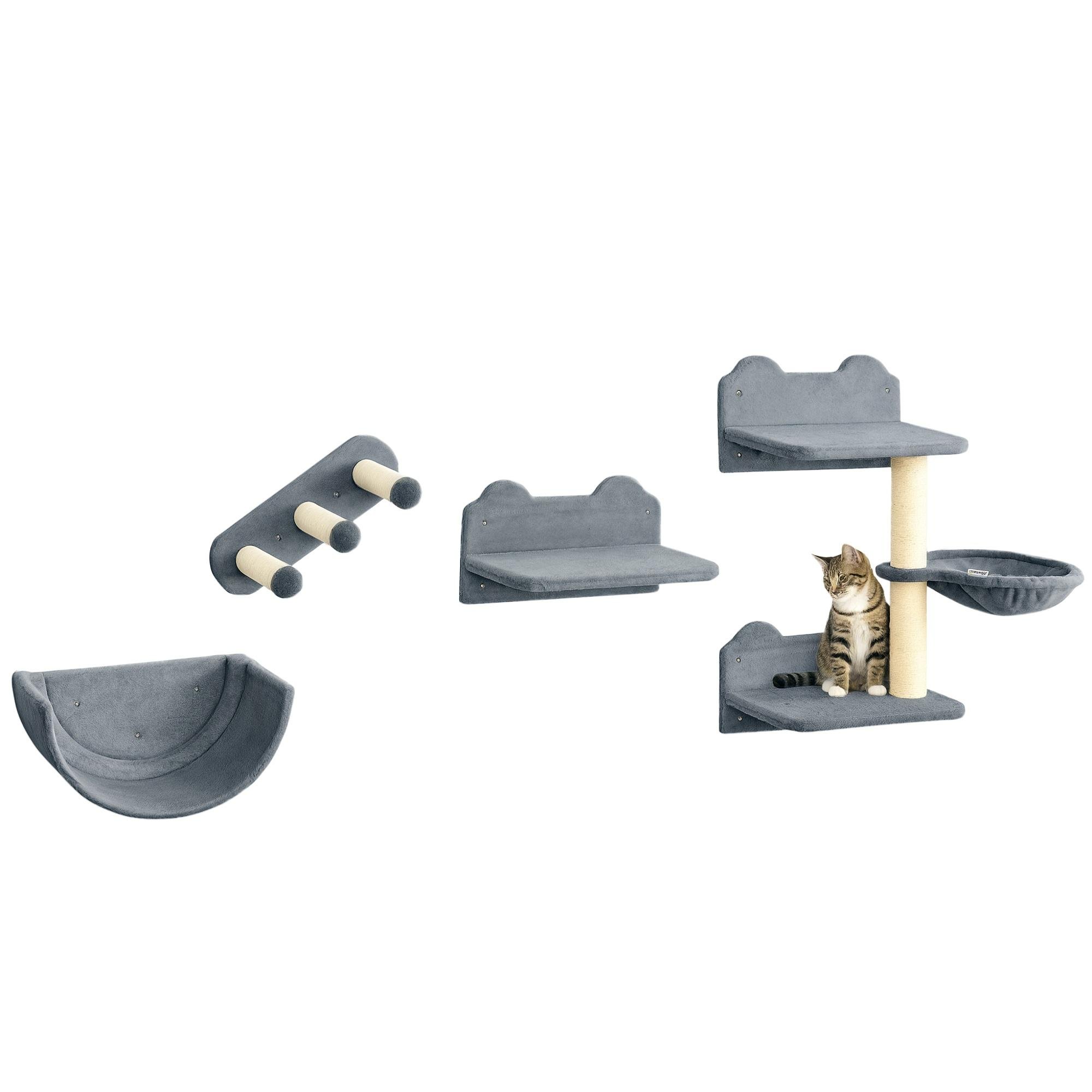 Grey Cat Wall Climber, 4-Piece Set with Hammock